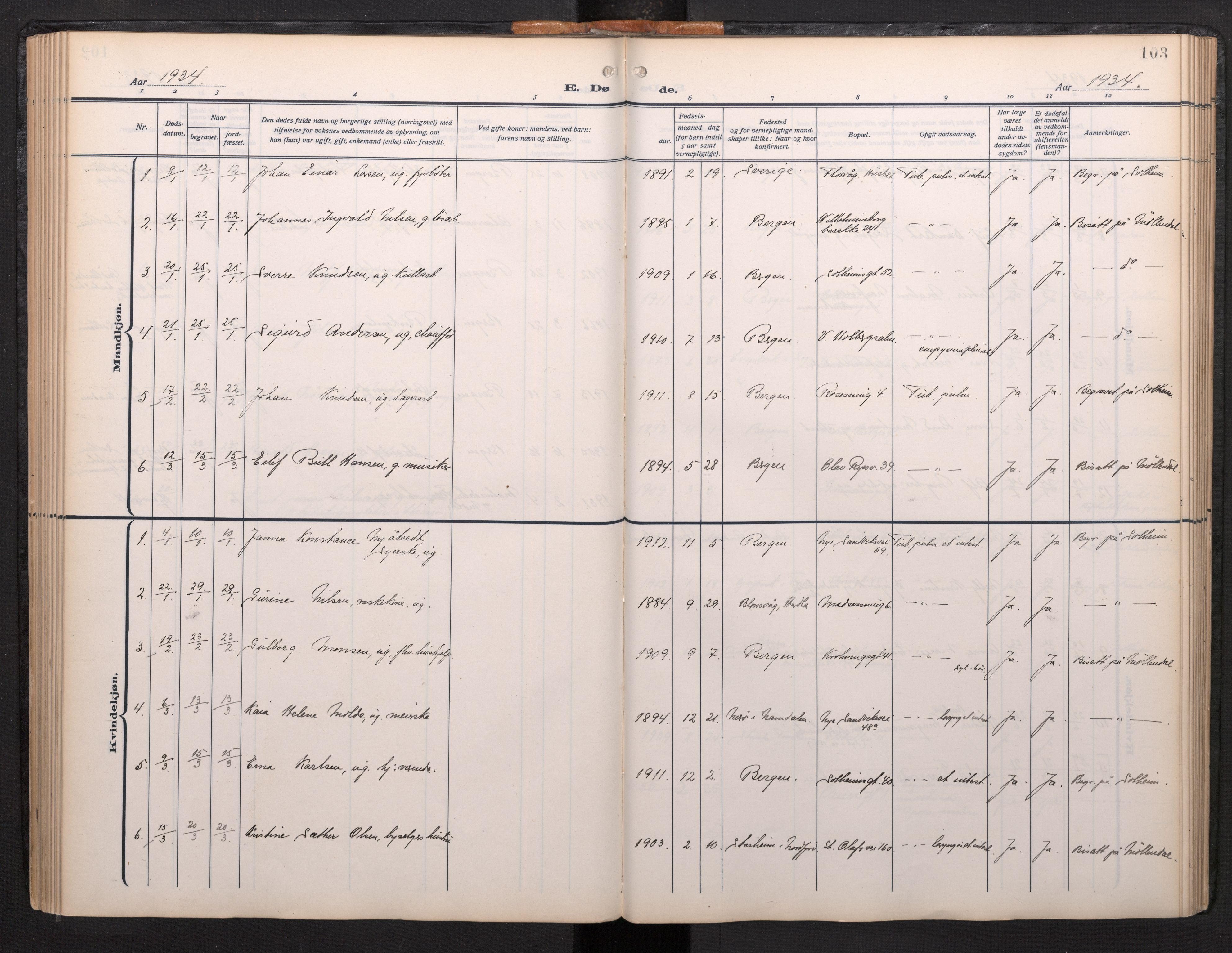 Arkivreferanse mangler*, SAB/-: Parish register (official) no. A 1, 1912-1957, p. 102b-103a