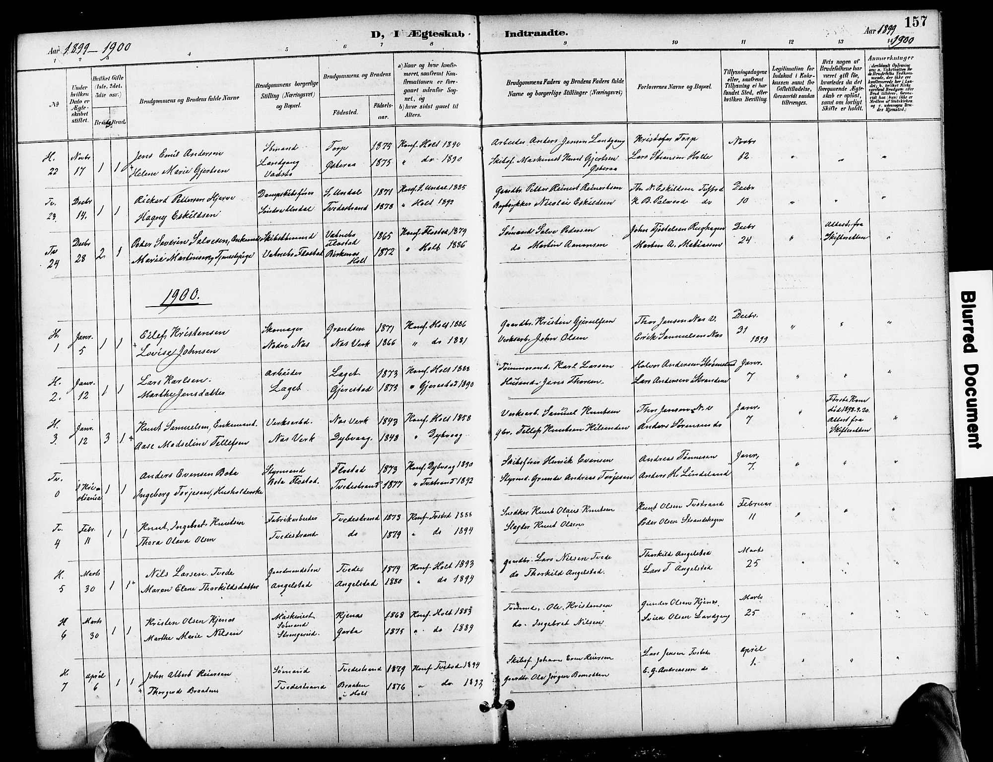 Holt sokneprestkontor, SAK/1111-0021/F/Fb/L0011: Parish register (copy) no. B 11, 1897-1921, p. 157