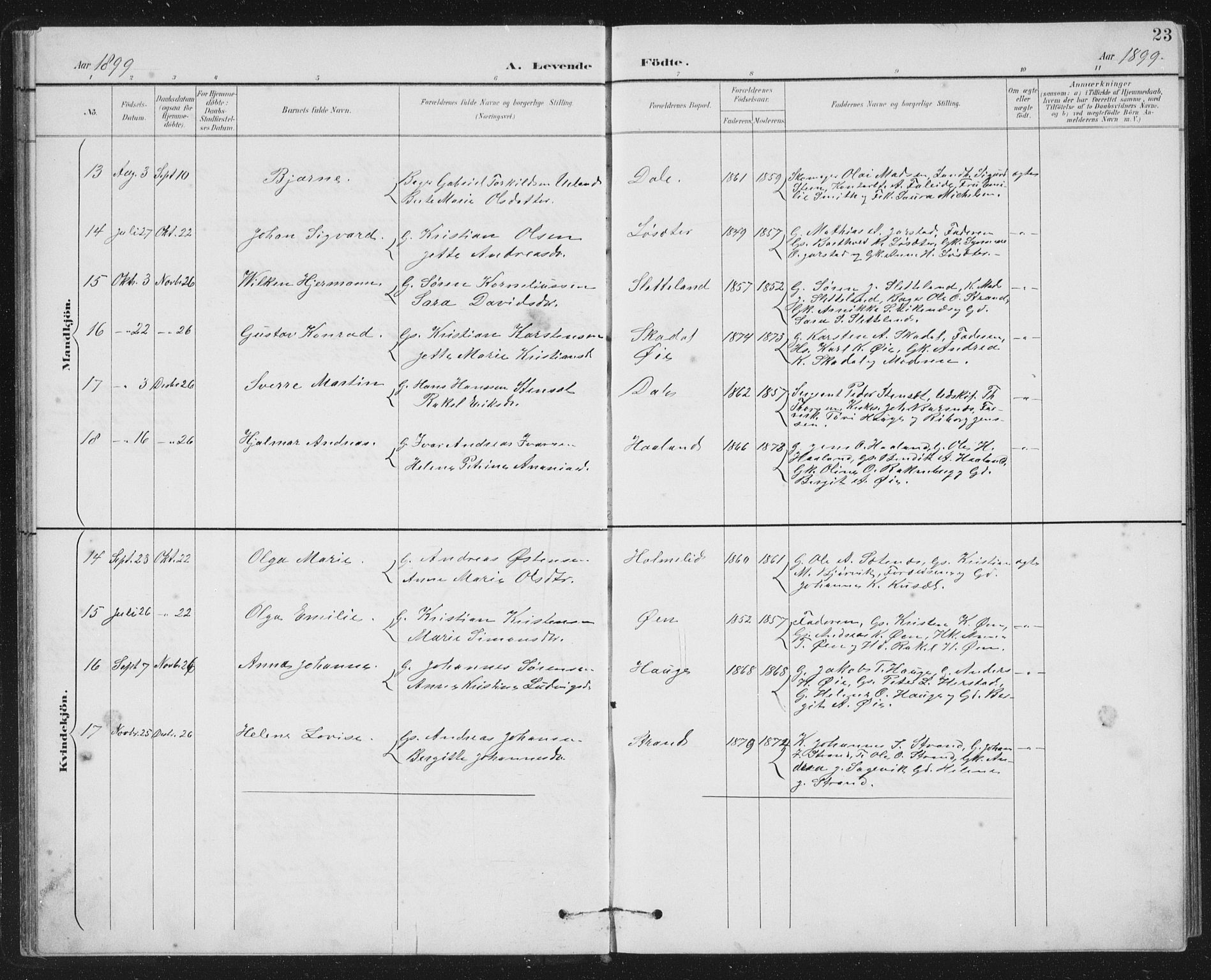 Fjaler sokneprestembete, AV/SAB-A-79801/H/Hab/Habc/L0003: Parish register (copy) no. C 3, 1894-1917, p. 23