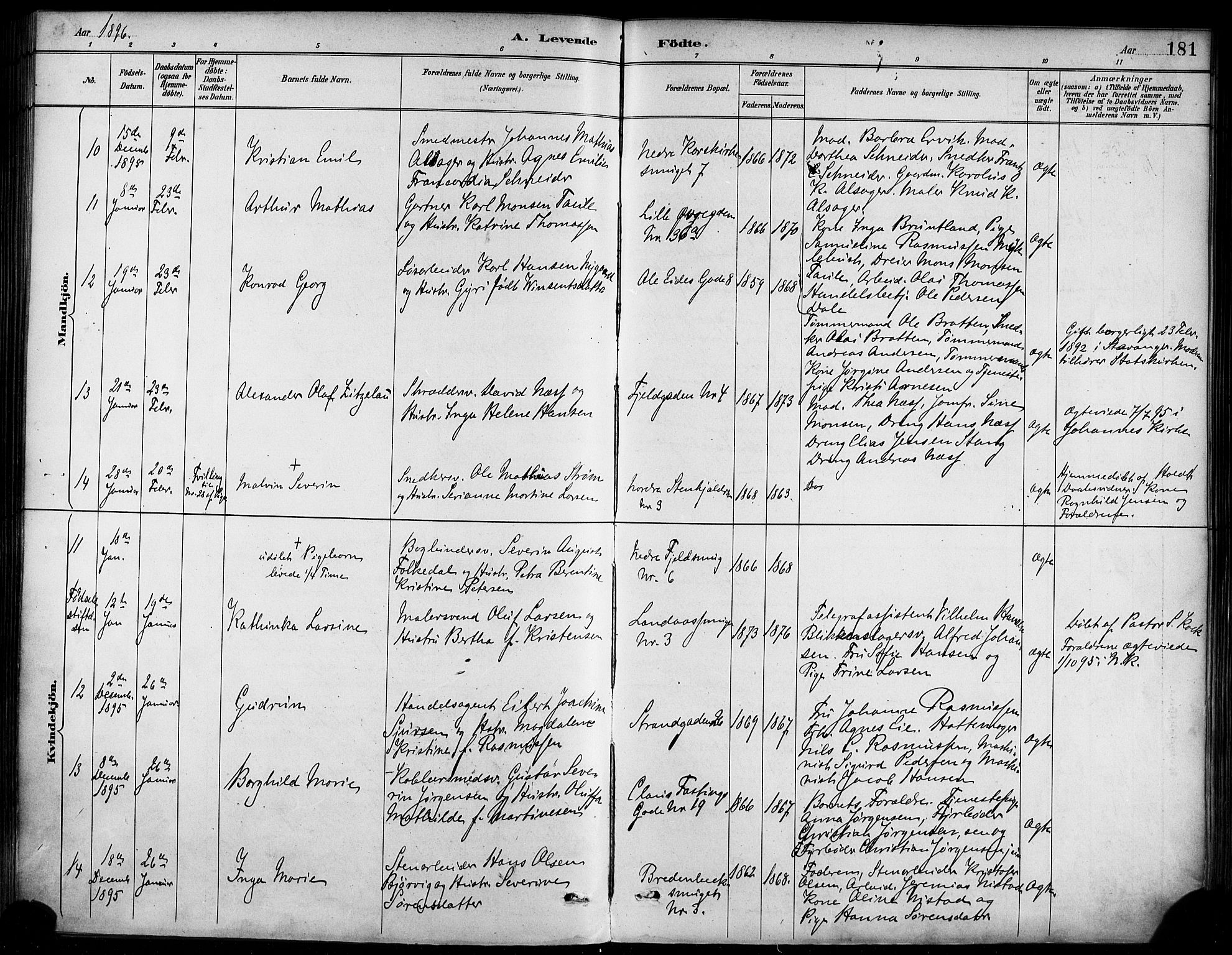 Korskirken sokneprestembete, AV/SAB-A-76101/H/Haa/L0022: Parish register (official) no. B 8, 1889-1899, p. 181