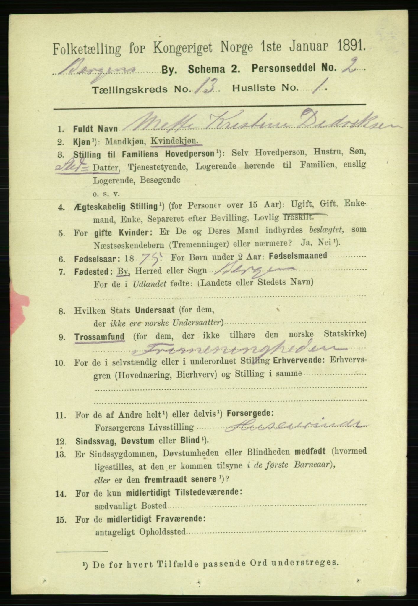 RA, 1891 Census for 1301 Bergen, 1891, p. 22024