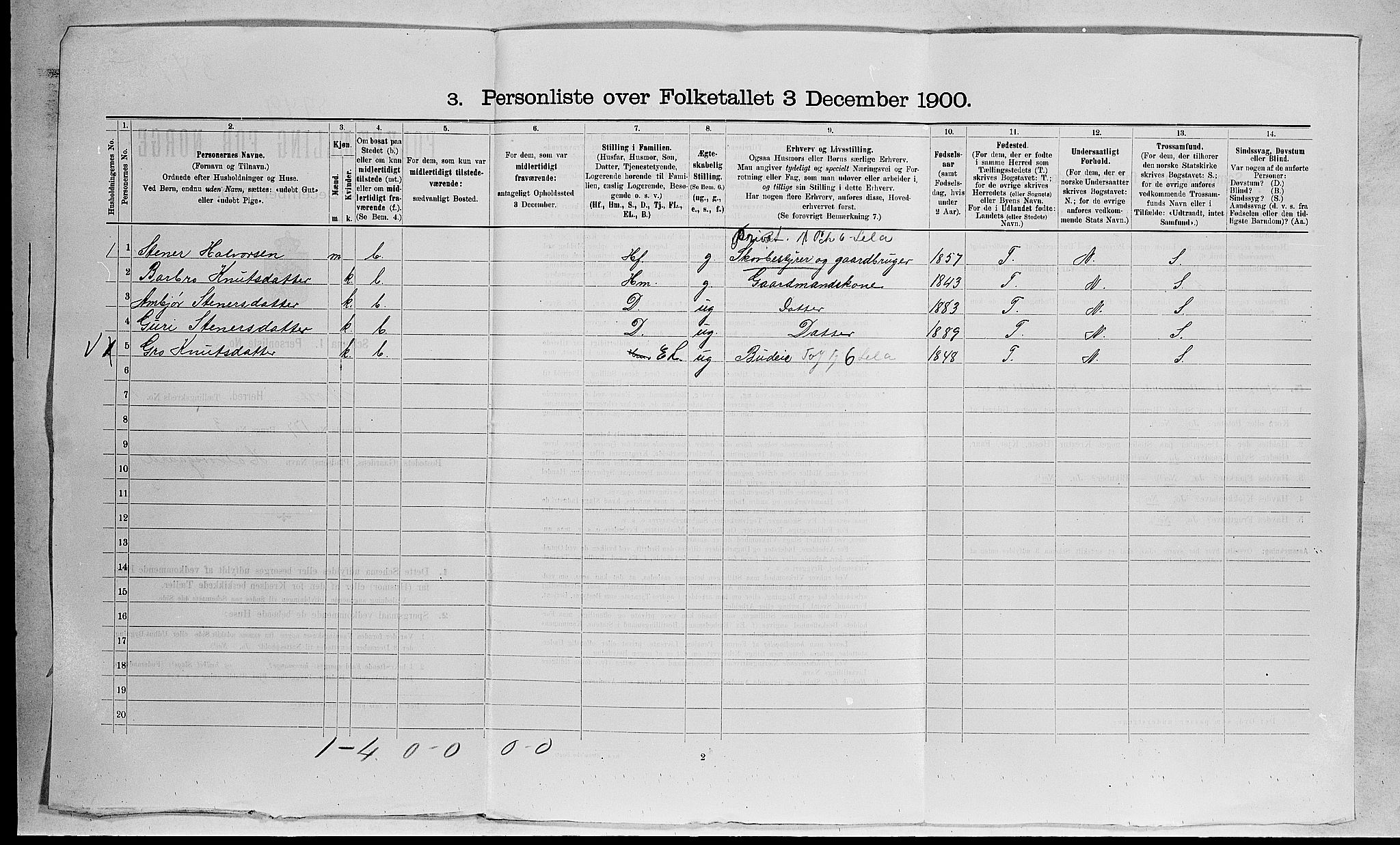 RA, 1900 census for Nore, 1900, p. 33