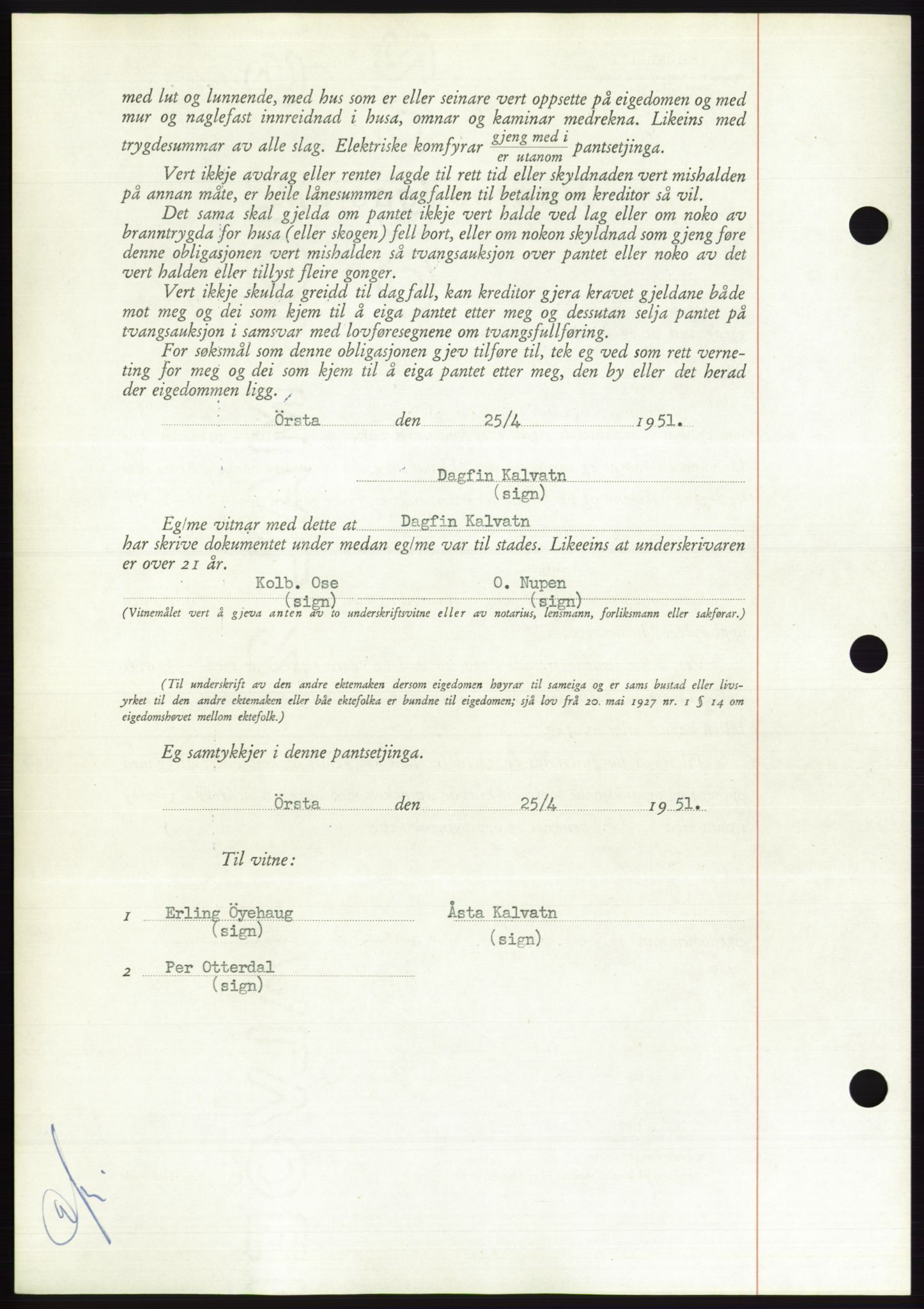 Søre Sunnmøre sorenskriveri, AV/SAT-A-4122/1/2/2C/L0120: Mortgage book no. 8B, 1951-1951, Diary no: : 948/1951