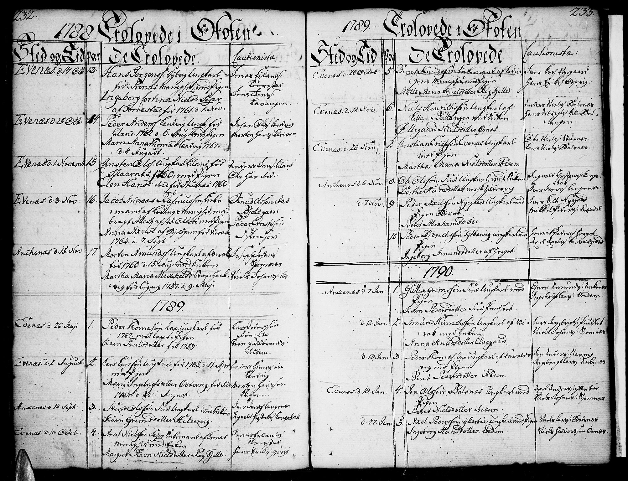 Ministerialprotokoller, klokkerbøker og fødselsregistre - Nordland, SAT/A-1459/863/L0892: Parish register (official) no. 863A04, 1765-1794, p. 232-233