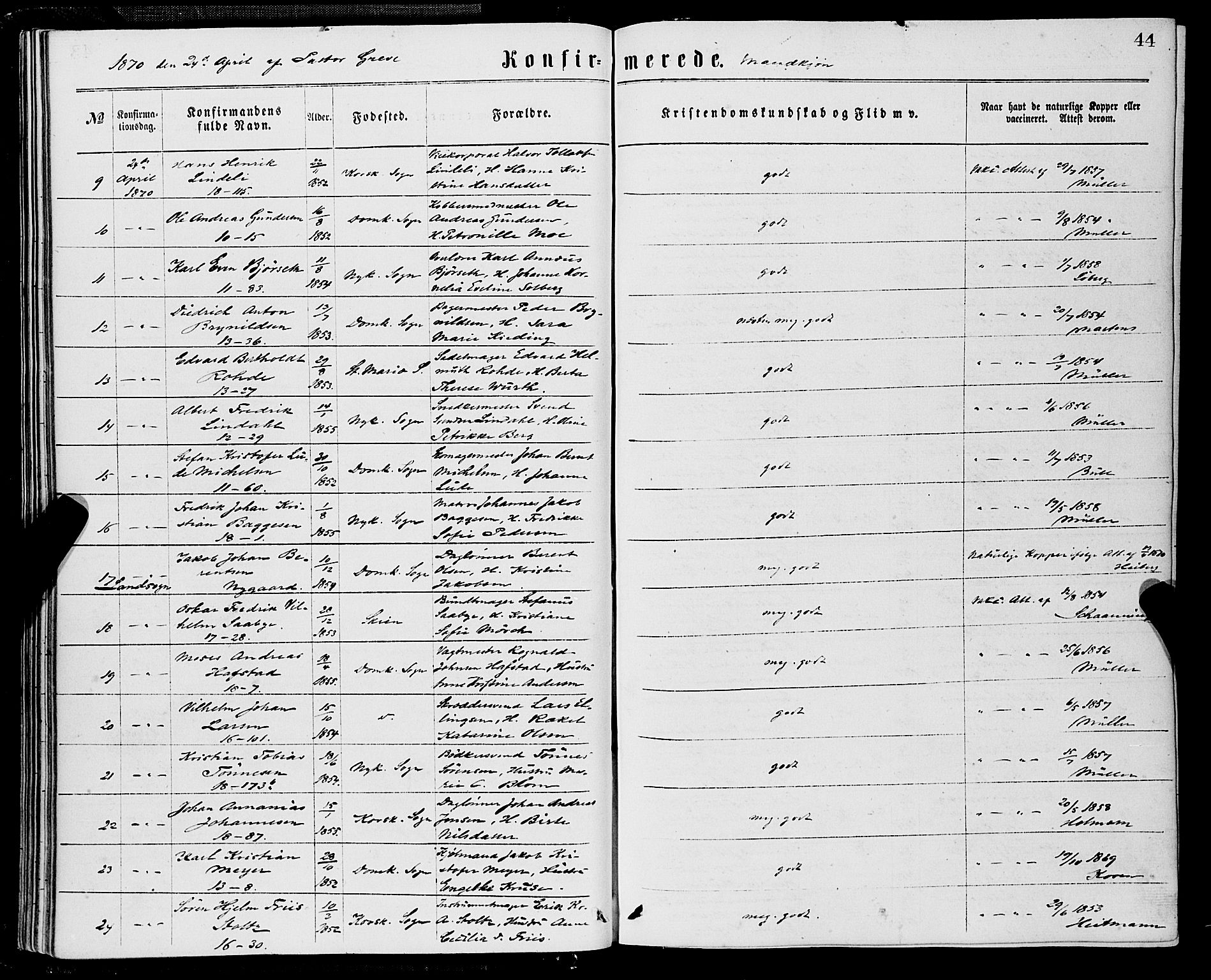 Domkirken sokneprestembete, AV/SAB-A-74801/H/Haa/L0029: Parish register (official) no. C 4, 1864-1879, p. 44