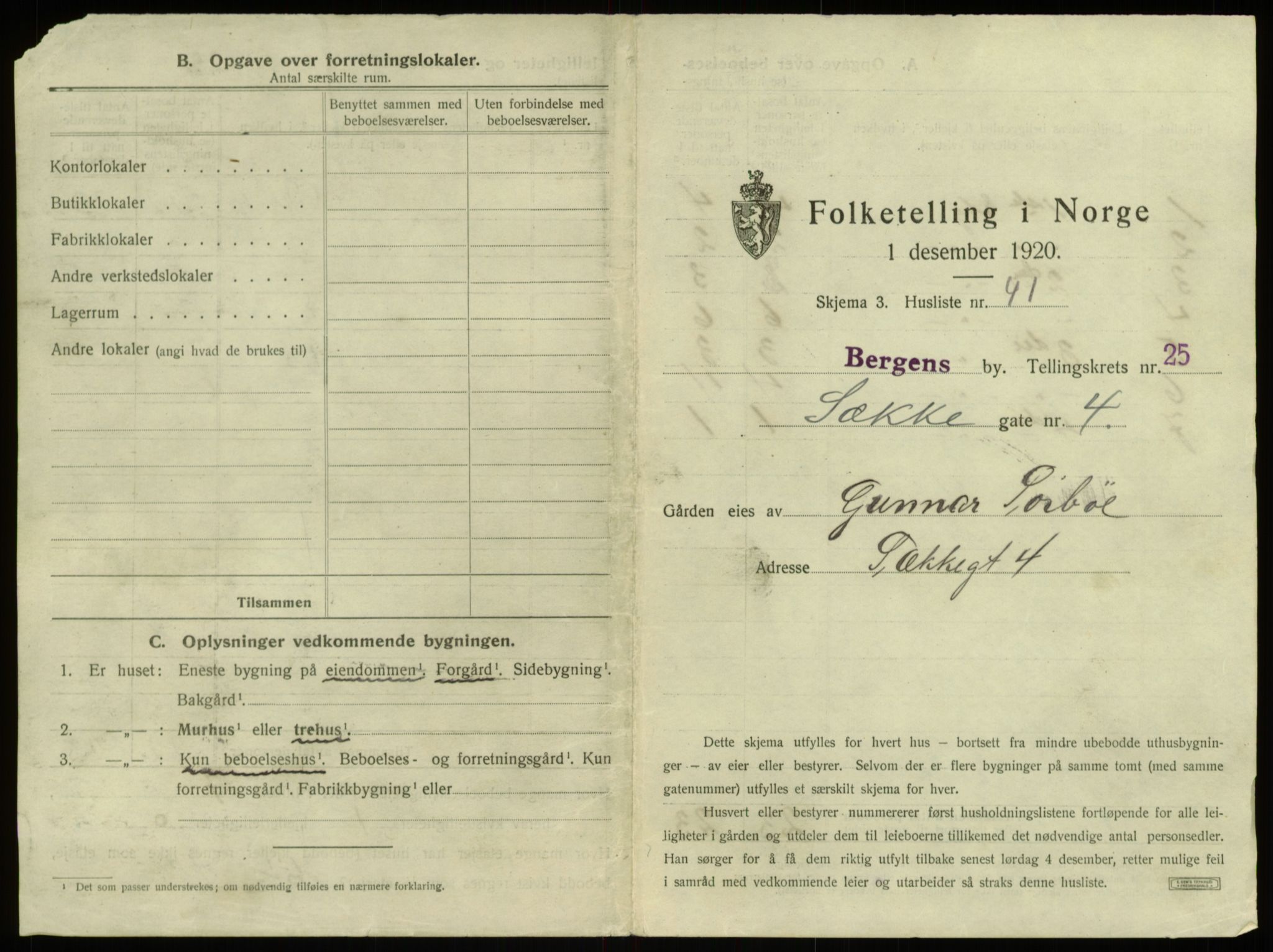 SAB, 1920 census for Bergen, 1920, p. 2390