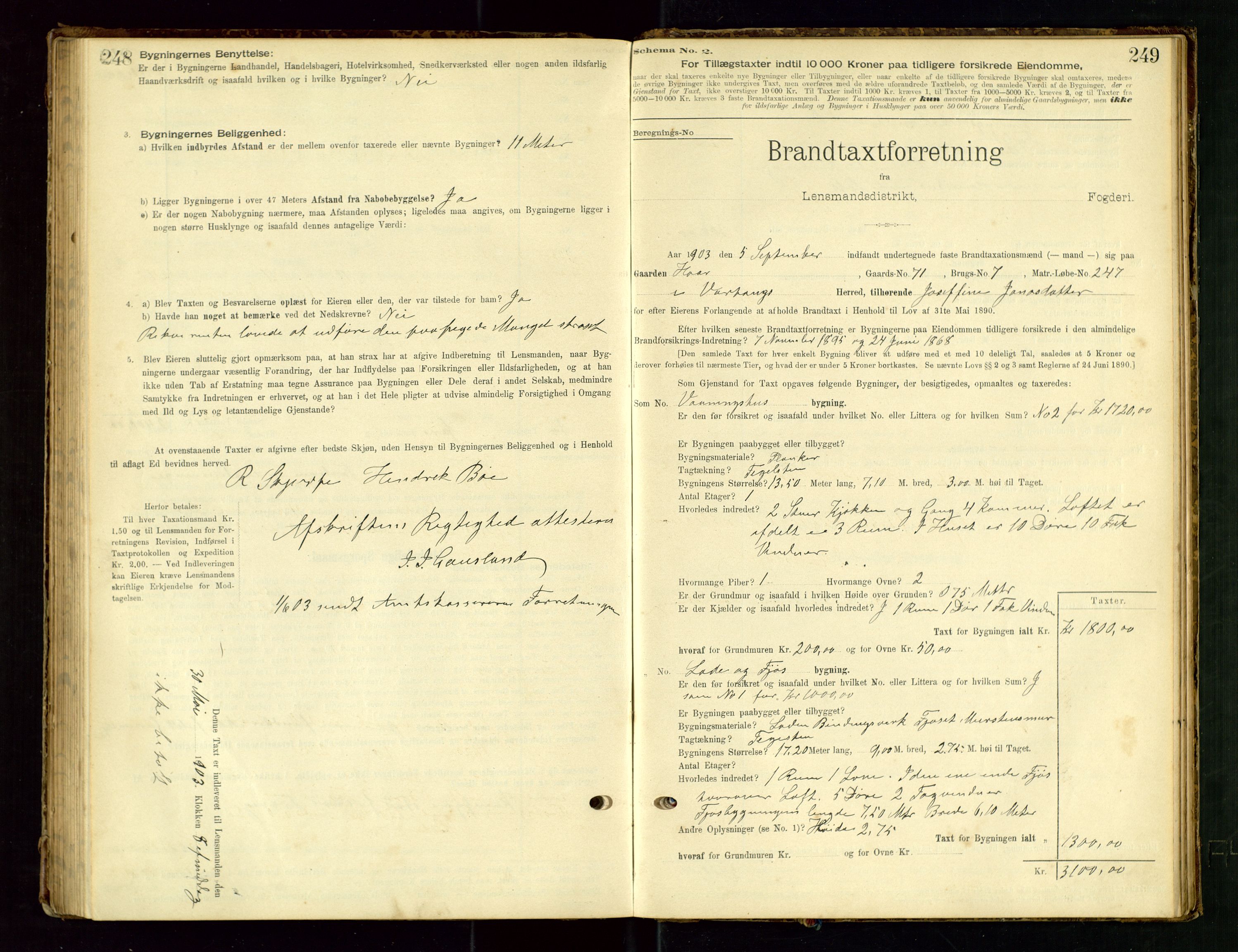 Hå lensmannskontor, SAST/A-100456/Goa/L0003: Takstprotokoll (skjema), 1895-1911, p. 248-249