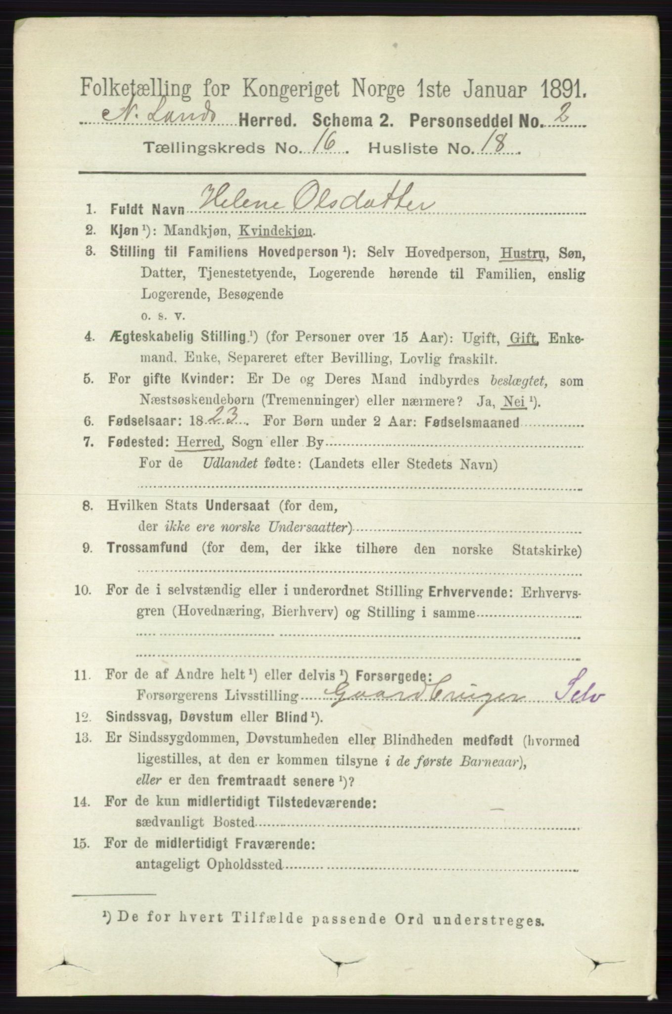 RA, 1891 census for 0538 Nordre Land, 1891, p. 4235