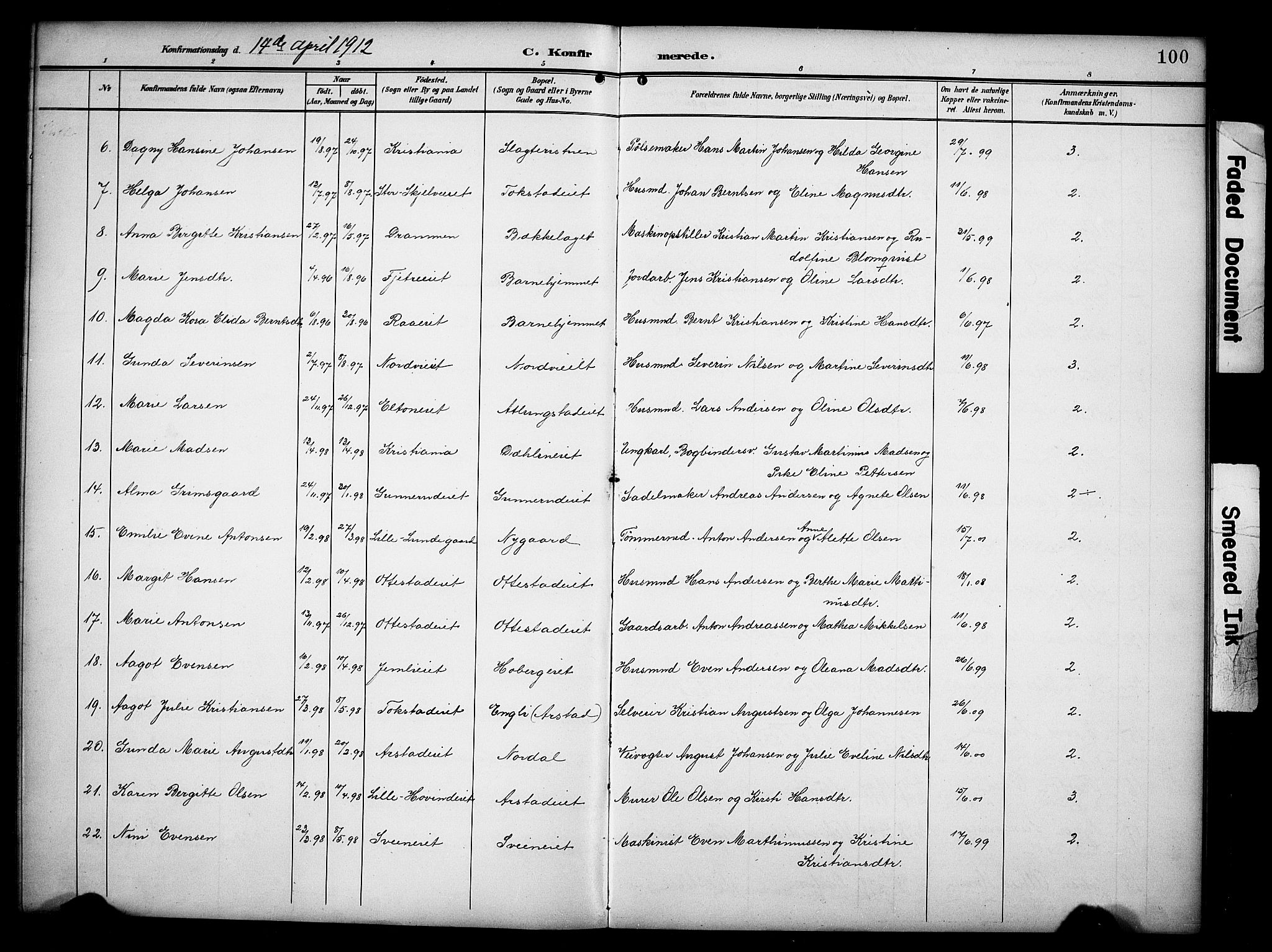 Stange prestekontor, AV/SAH-PREST-002/K/L0022: Parish register (official) no. 22, 1903-1914, p. 100