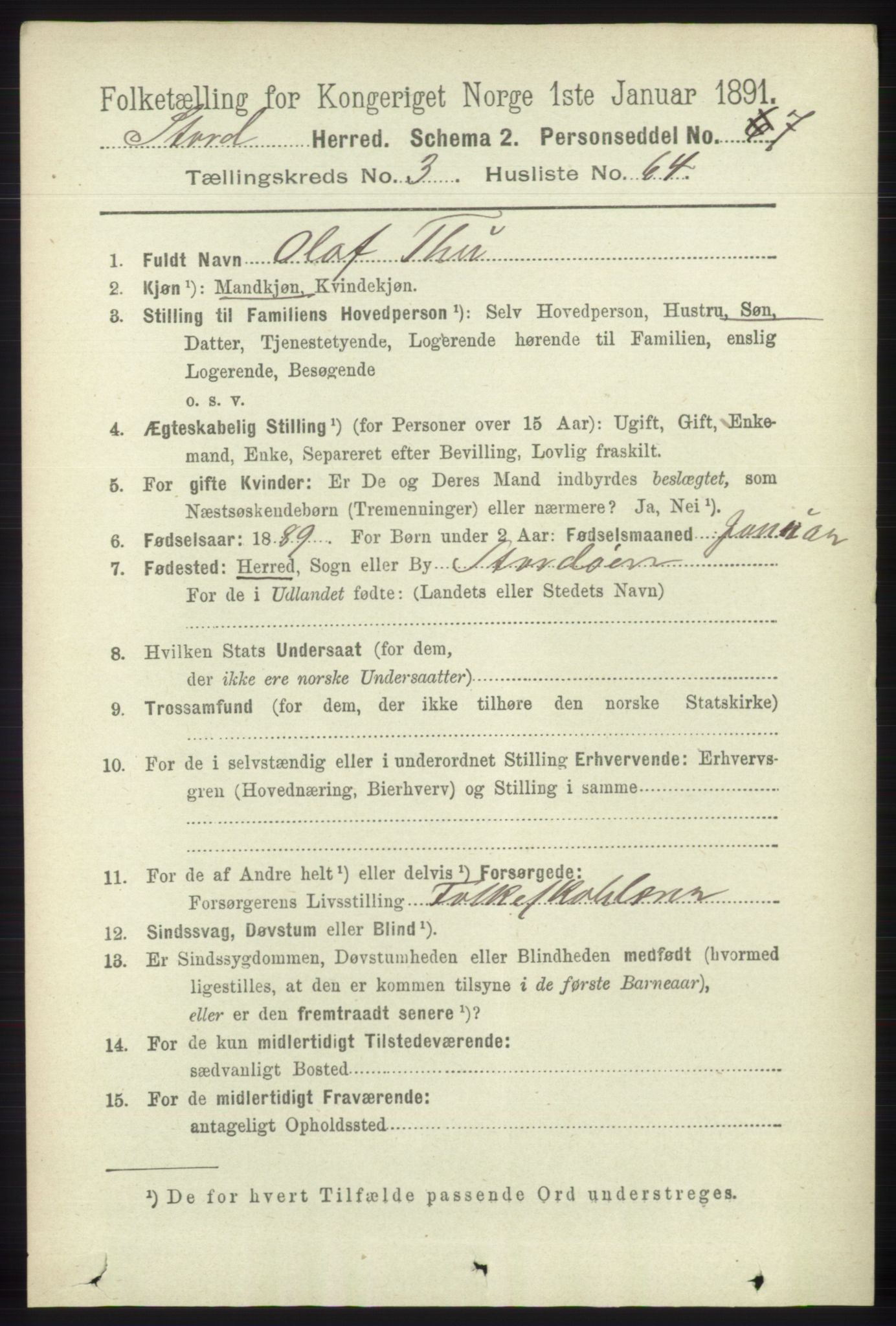 RA, 1891 census for 1221 Stord, 1891, p. 954