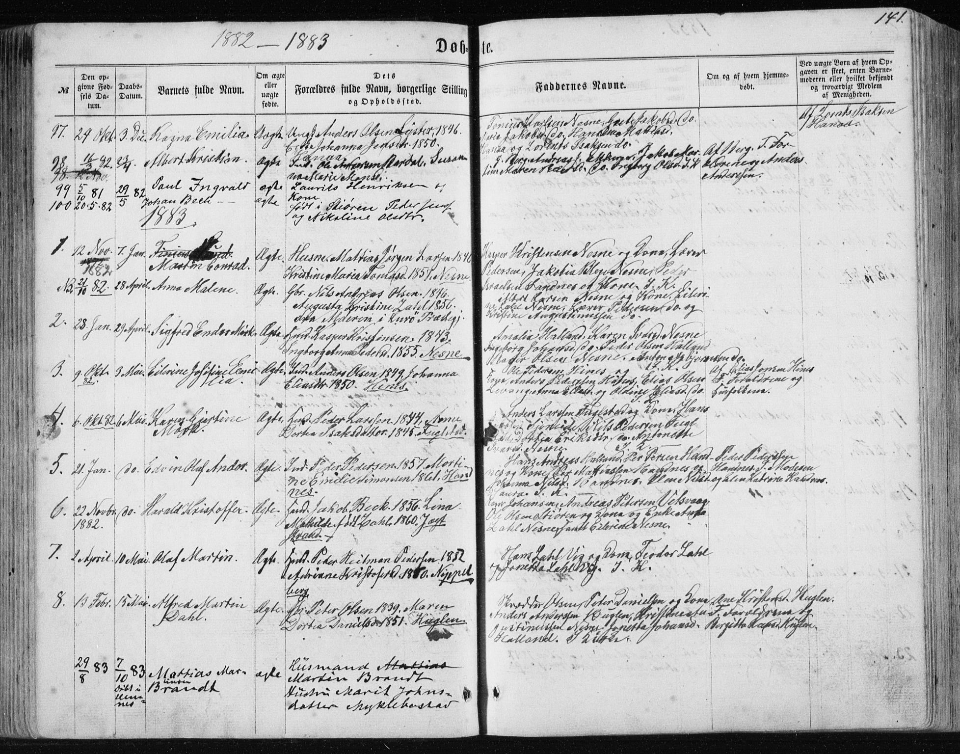 Ministerialprotokoller, klokkerbøker og fødselsregistre - Nordland, SAT/A-1459/838/L0556: Parish register (copy) no. 838C03, 1861-1893, p. 141
