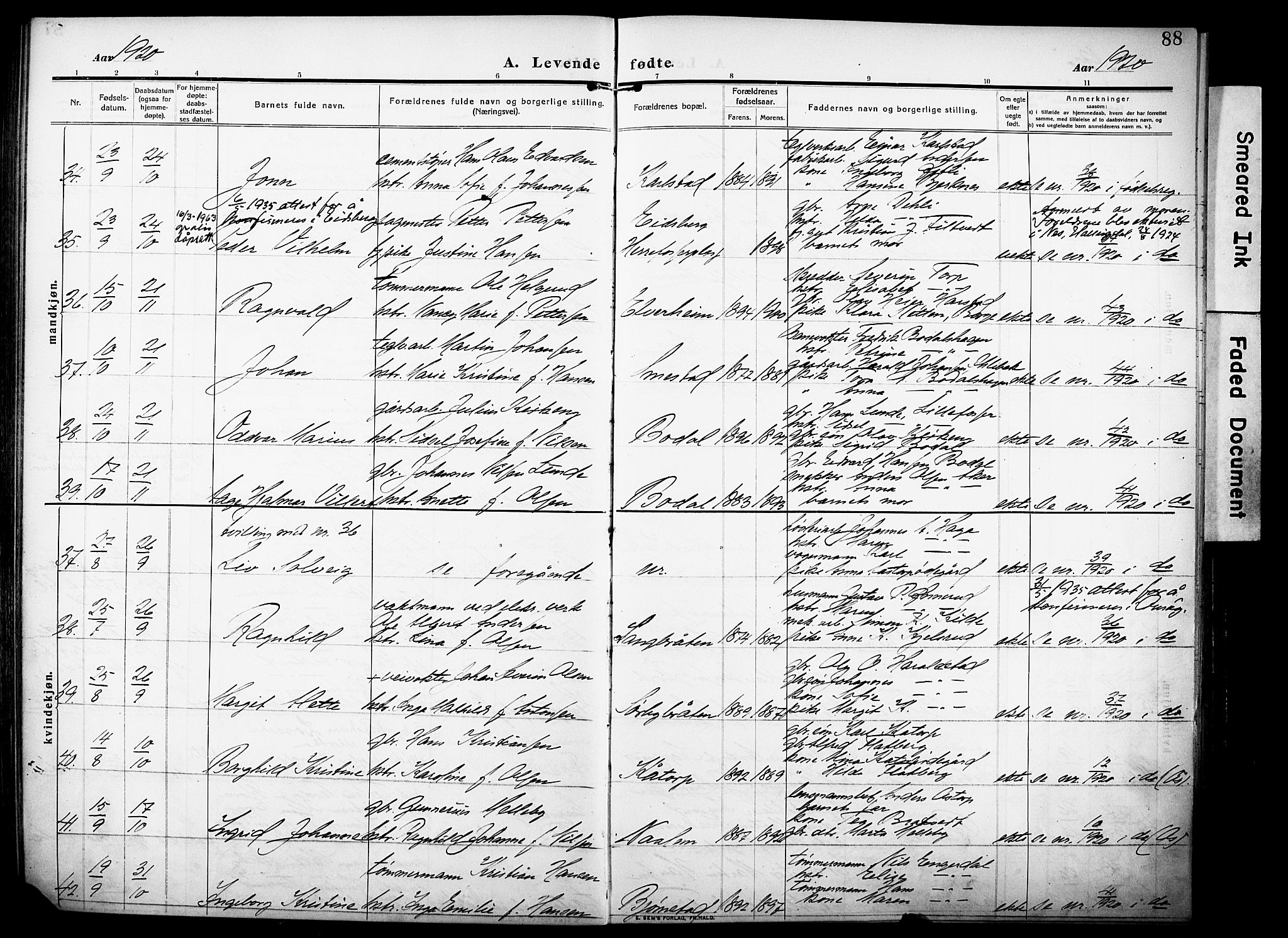 Rakkestad prestekontor Kirkebøker, AV/SAO-A-2008/F/Fa/L0015: Parish register (official) no. I 15, 1909-1922, p. 88