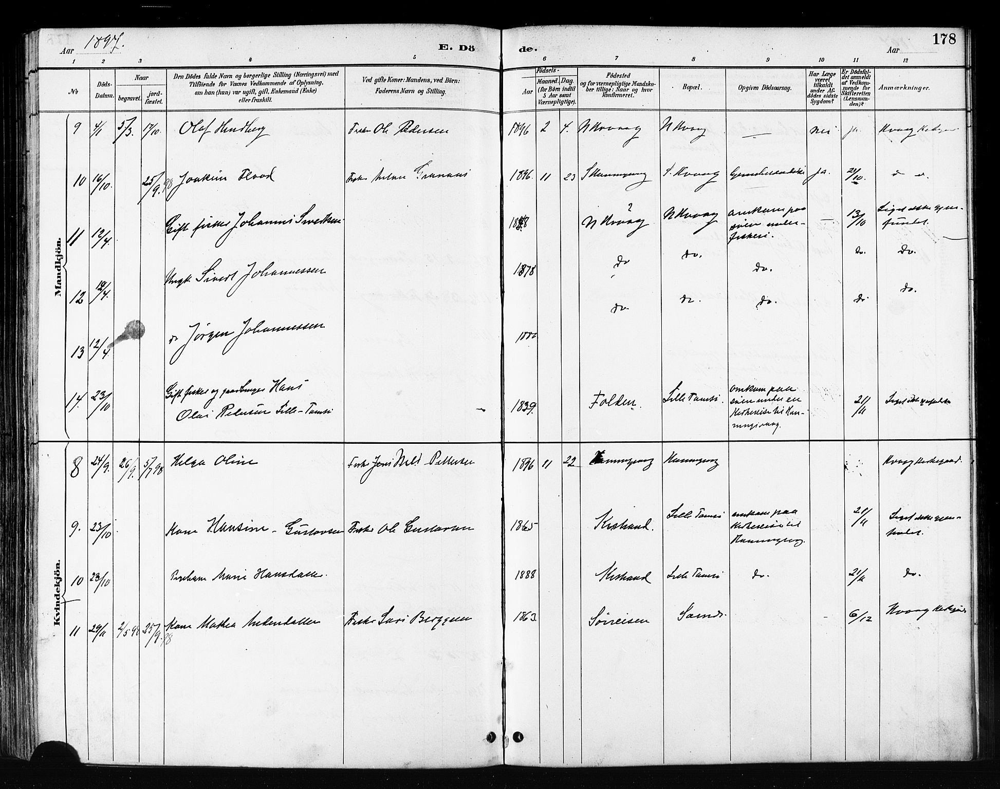 Måsøy sokneprestkontor, AV/SATØ-S-1348/H/Ha/L0007kirke: Parish register (official) no. 7, 1887-1899, p. 178