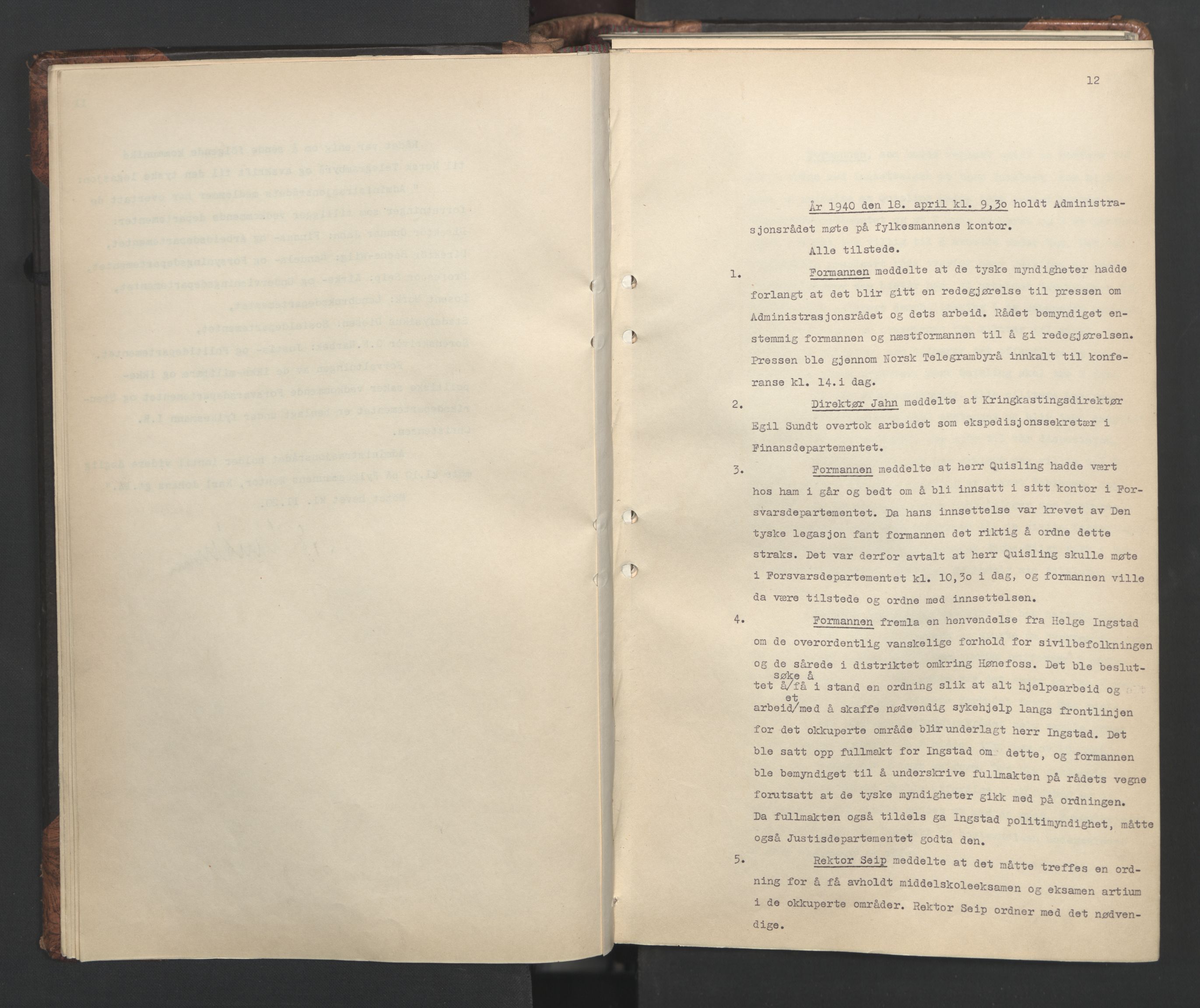 Administrasjonsrådet, AV/RA-S-1004/A/L0001: Møteprotokoll med tillegg 15/4-25/9, 1940, p. 12
