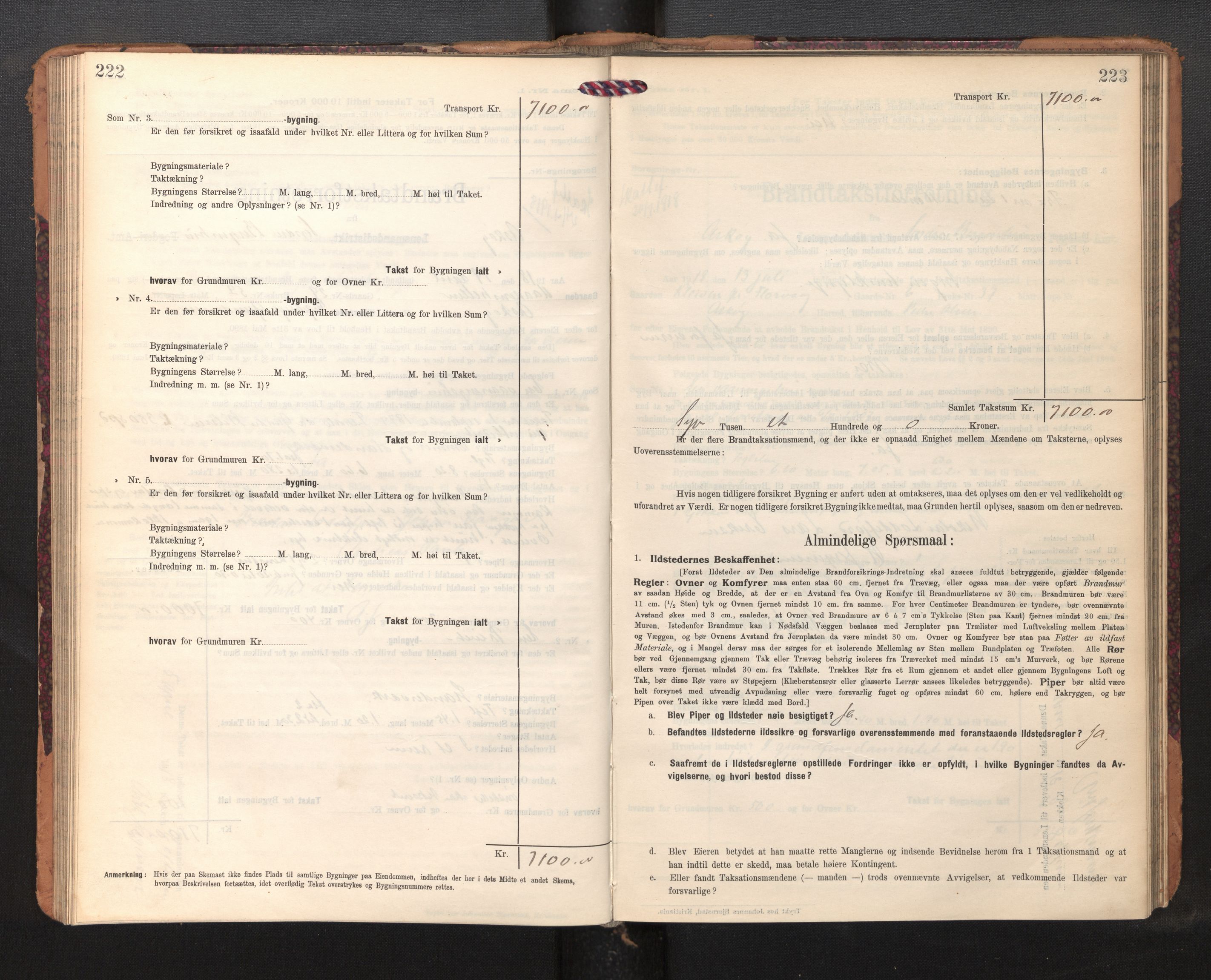 Lensmannen i Askøy, AV/SAB-A-31001/0012/L0007: Branntakstprotokoll, skjematakst, 1910-1919, p. 222-223