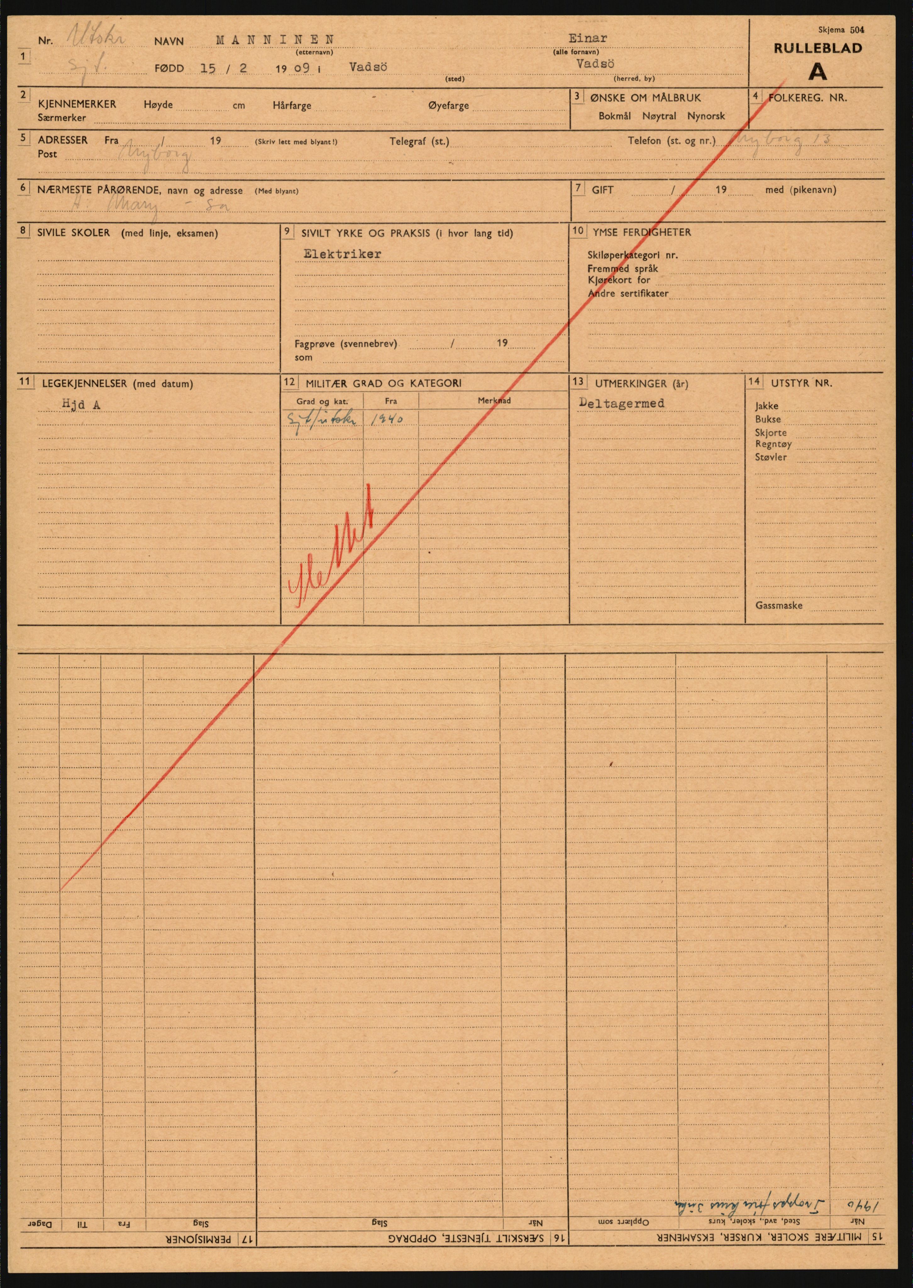 Forsvaret, Varanger bataljon, AV/RA-RAFA-2258/1/D/L0455: Rulleblad og tjenesteuttalelser for befal født 1894-1896, 1901-1909 og 1911-1915, 1894-1915, p. 110