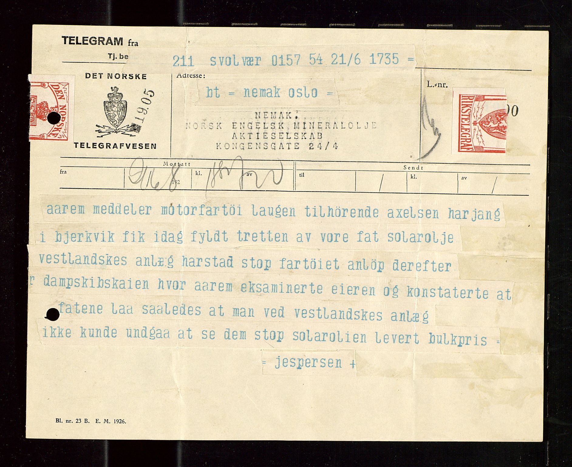 Pa 1521 - A/S Norske Shell, AV/SAST-A-101915/E/Ea/Eaa/L0023: Sjefskorrespondanse, 1928, p. 31