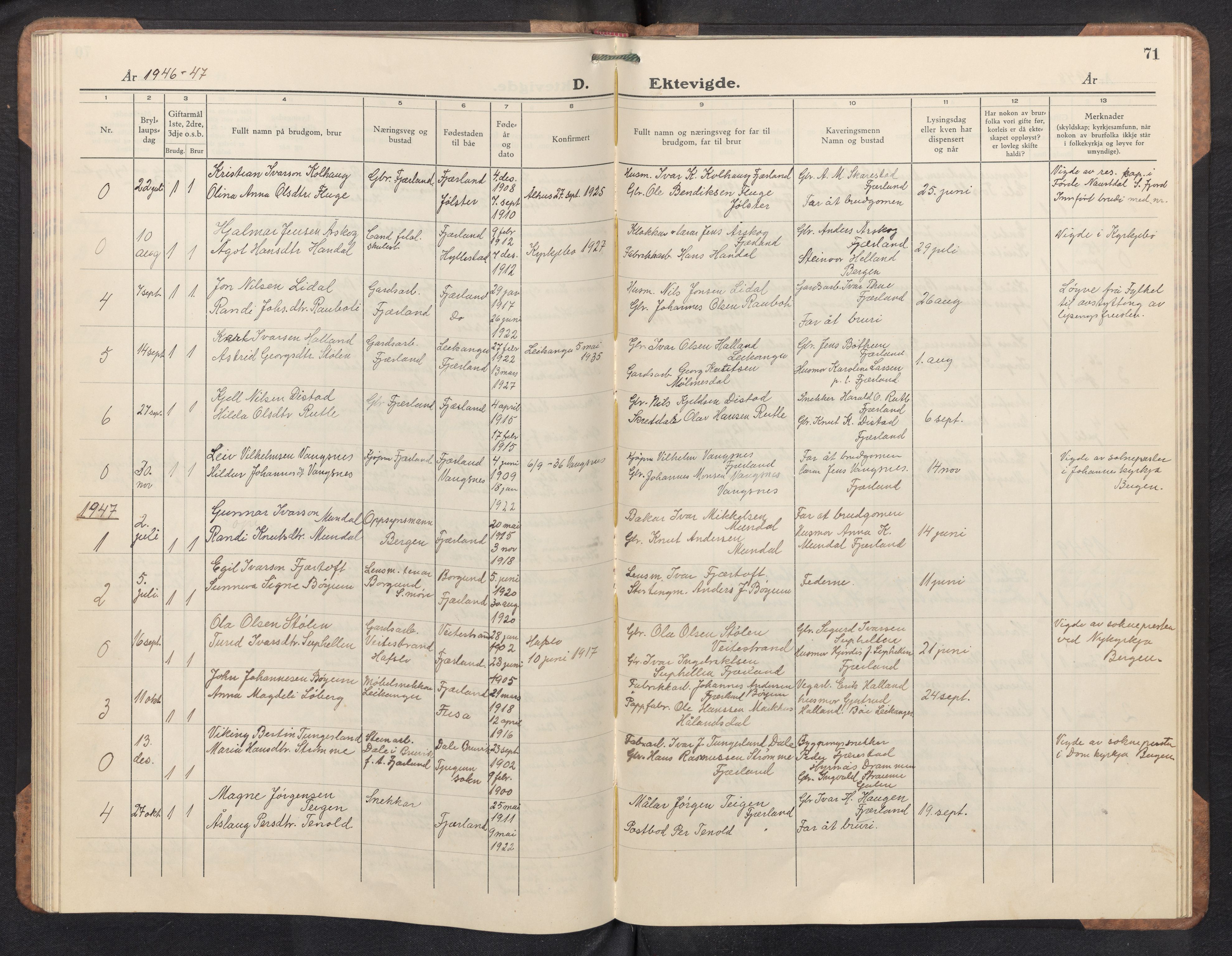 Balestrand sokneprestembete, AV/SAB-A-79601/H/Hab/Habb/L0003: Parish register (copy) no. B 3, 1941-1967, p. 70b-71a