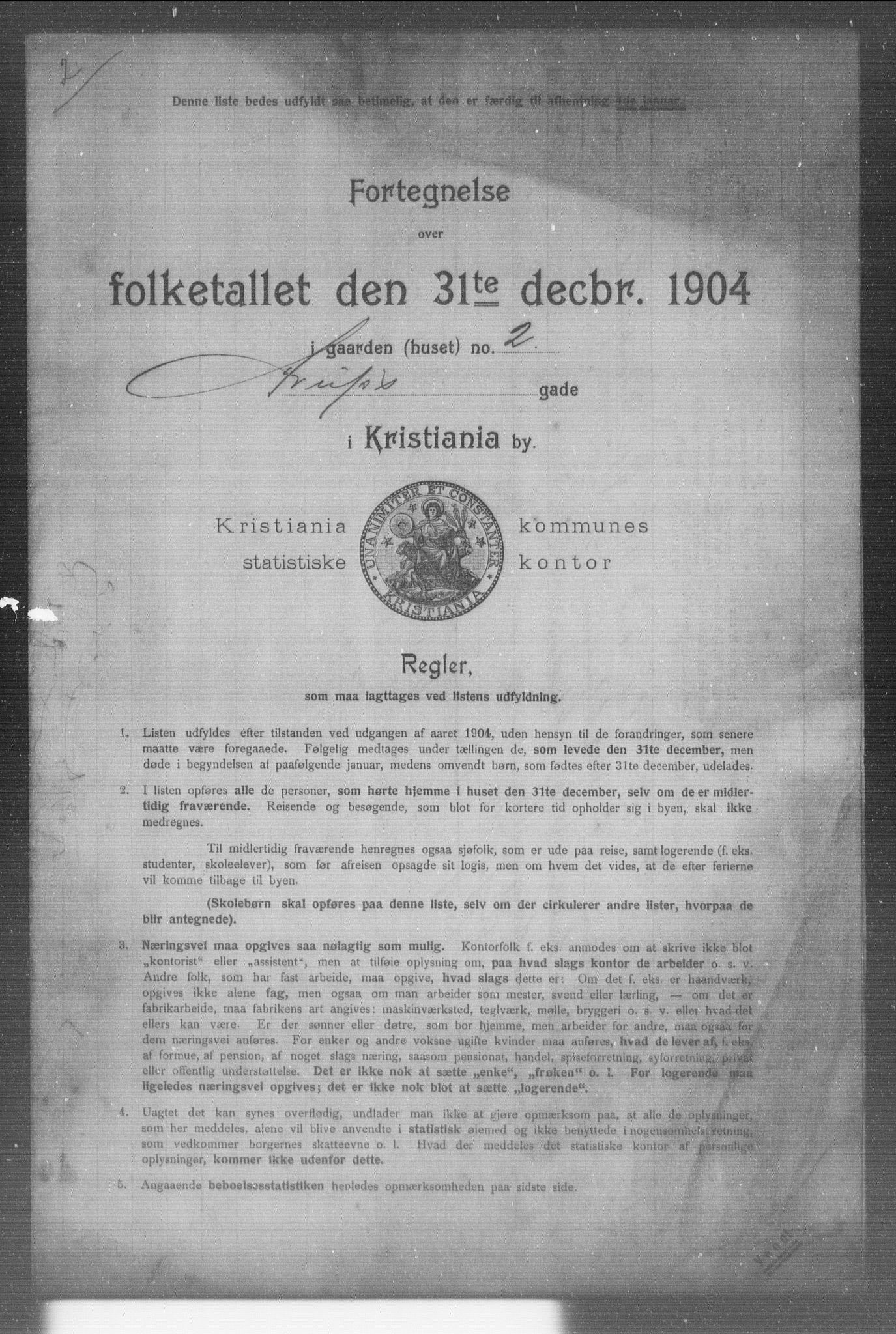 OBA, Municipal Census 1904 for Kristiania, 1904, p. 581