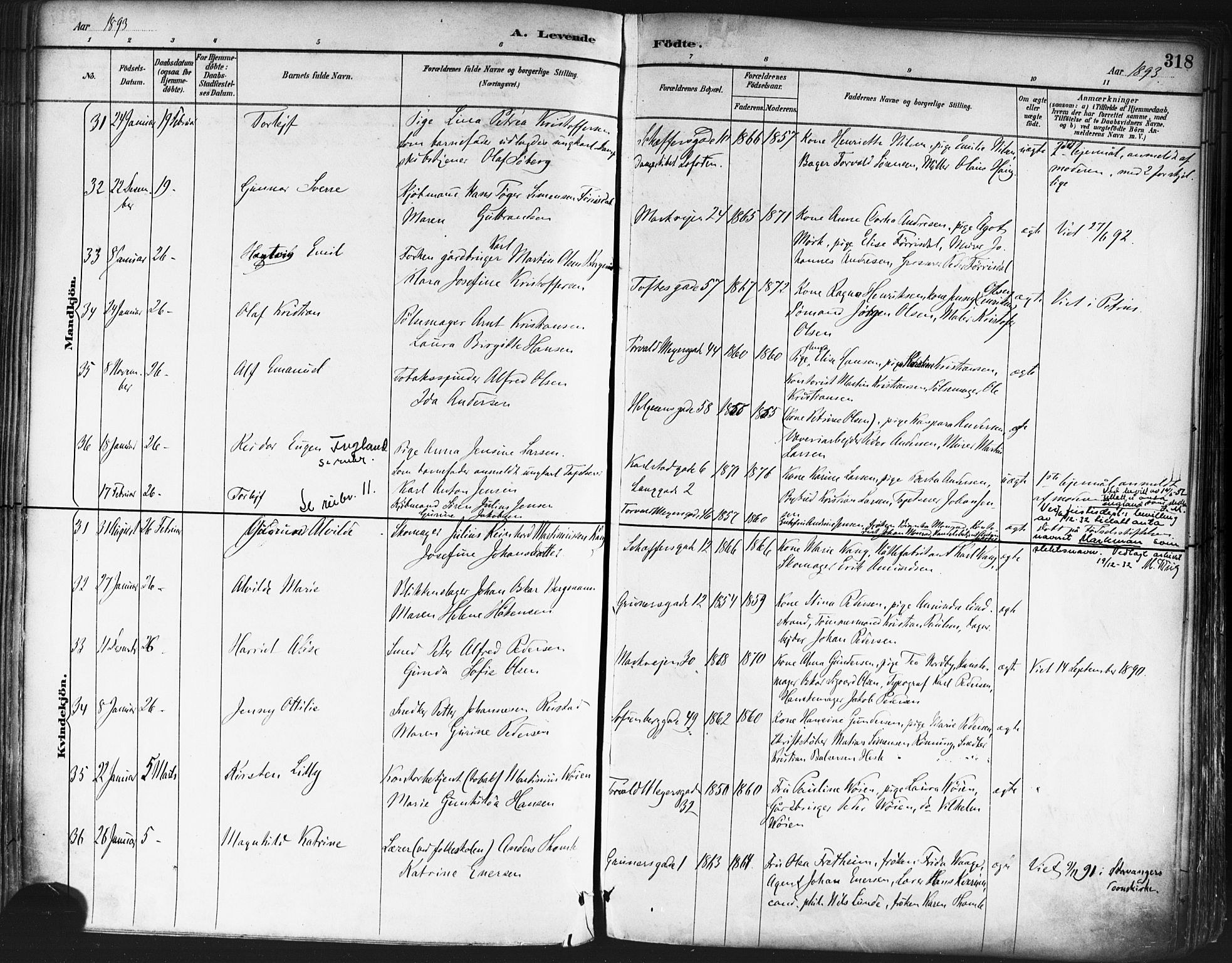 Paulus prestekontor Kirkebøker, AV/SAO-A-10871/F/Fa/L0013: Parish register (official) no. 13, 1887-1894, p. 318