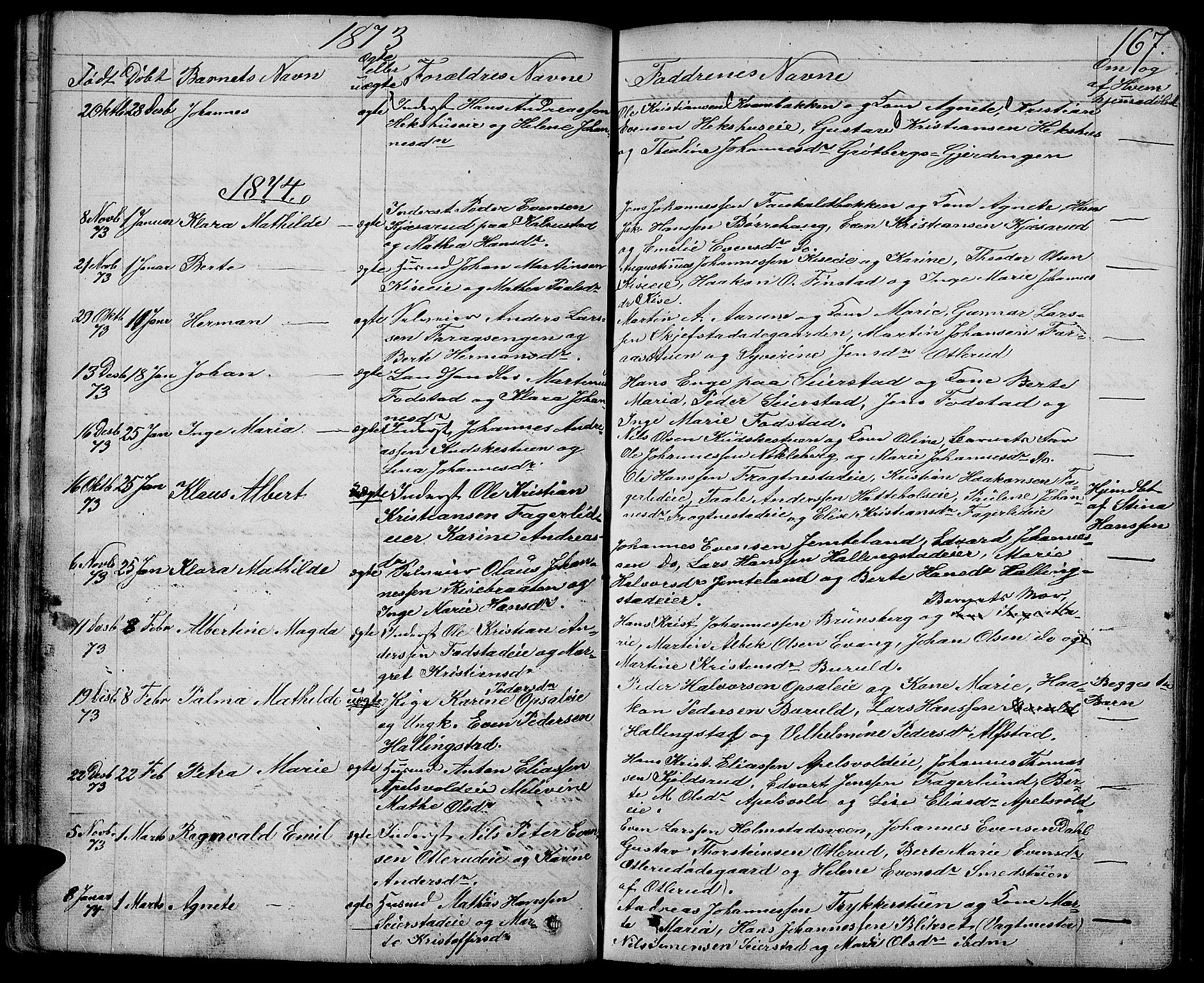 Østre Toten prestekontor, SAH/PREST-104/H/Ha/Hab/L0004: Parish register (copy) no. 4, 1858-1886, p. 167