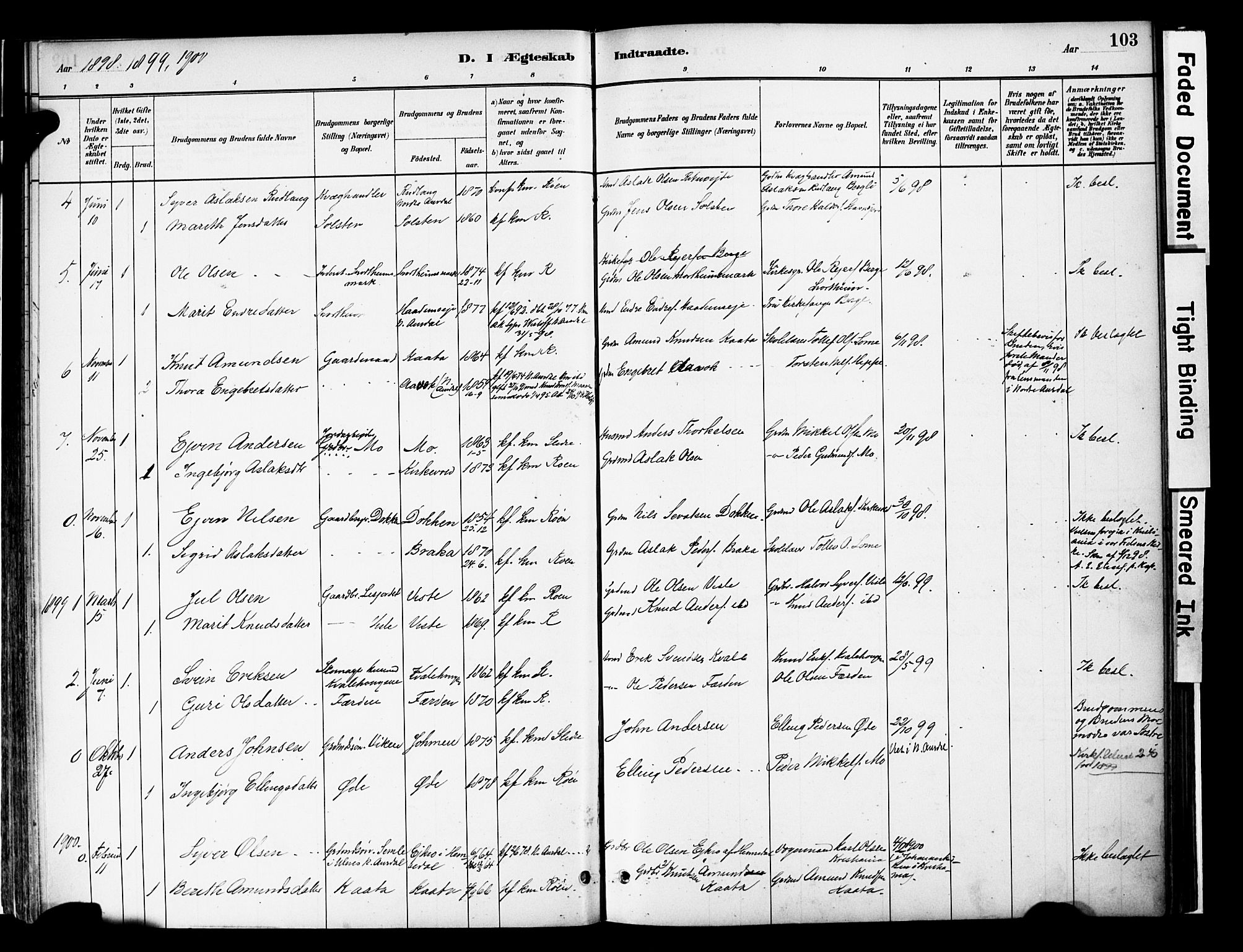 Vestre Slidre prestekontor, AV/SAH-PREST-136/H/Ha/Haa/L0006: Parish register (official) no. 6, 1881-1912, p. 103