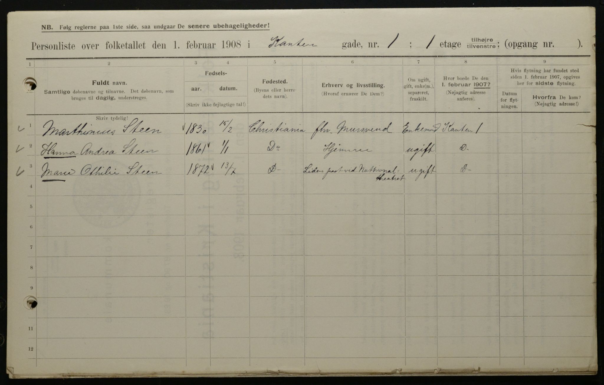 OBA, Municipal Census 1908 for Kristiania, 1908, p. 43121