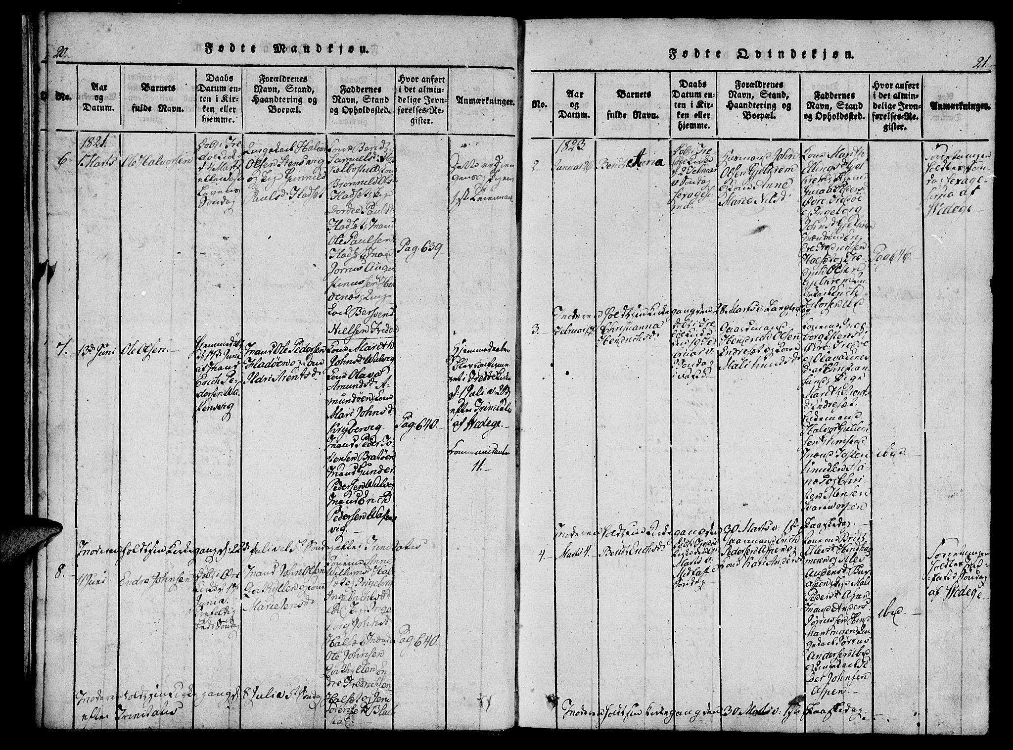 Ministerialprotokoller, klokkerbøker og fødselsregistre - Møre og Romsdal, SAT/A-1454/573/L0873: Parish register (copy) no. 573C01, 1819-1834, p. 20-21