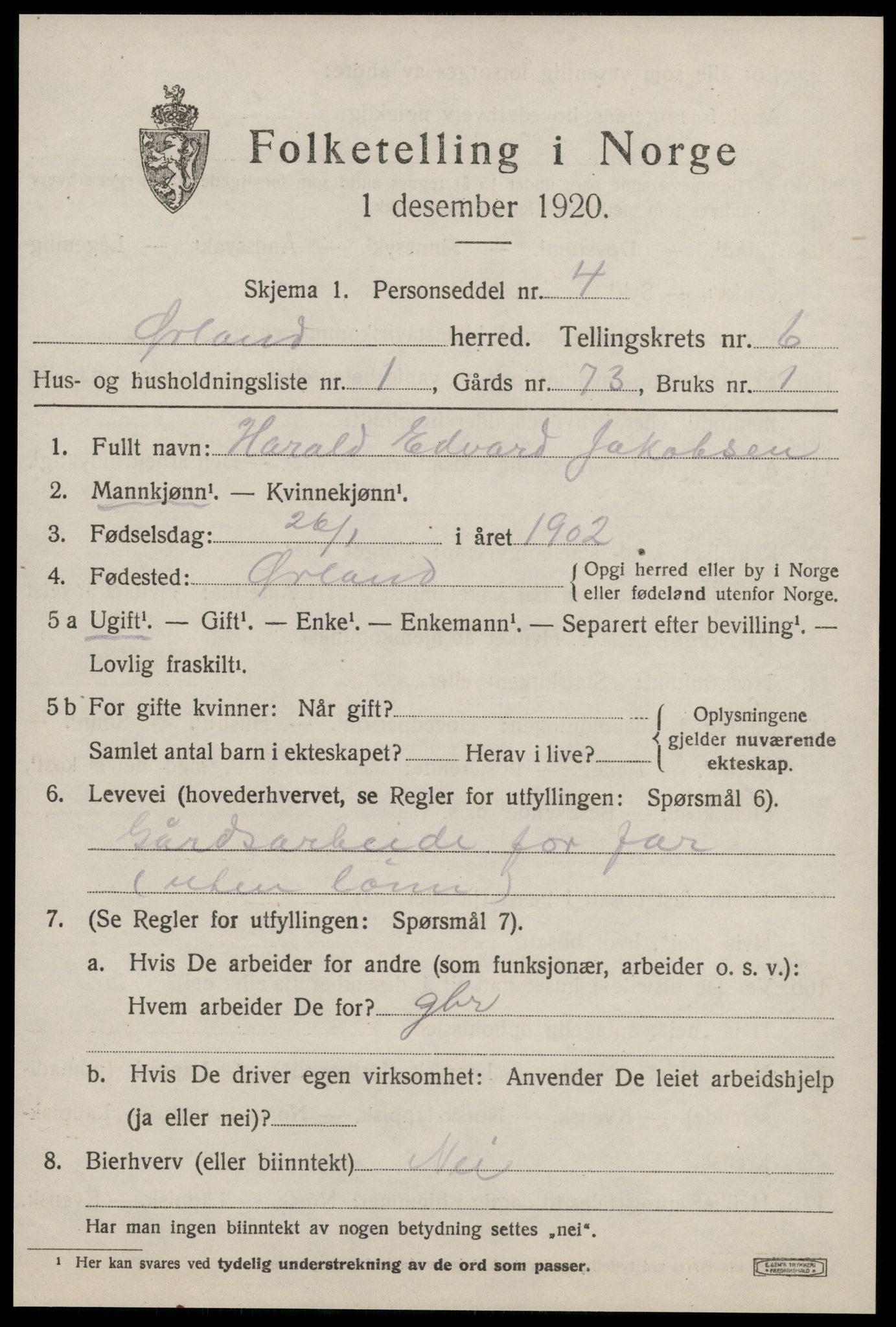 SAT, 1920 census for Ørland, 1920, p. 4941