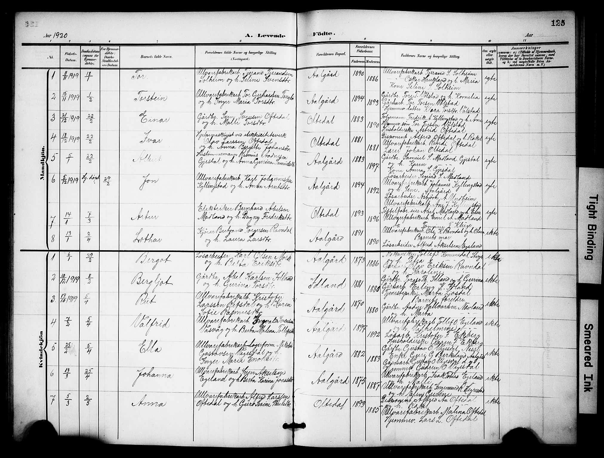 Lye sokneprestkontor, AV/SAST-A-101794/001/30BB/L0009: Parish register (copy) no. B 9, 1902-1923, p. 125