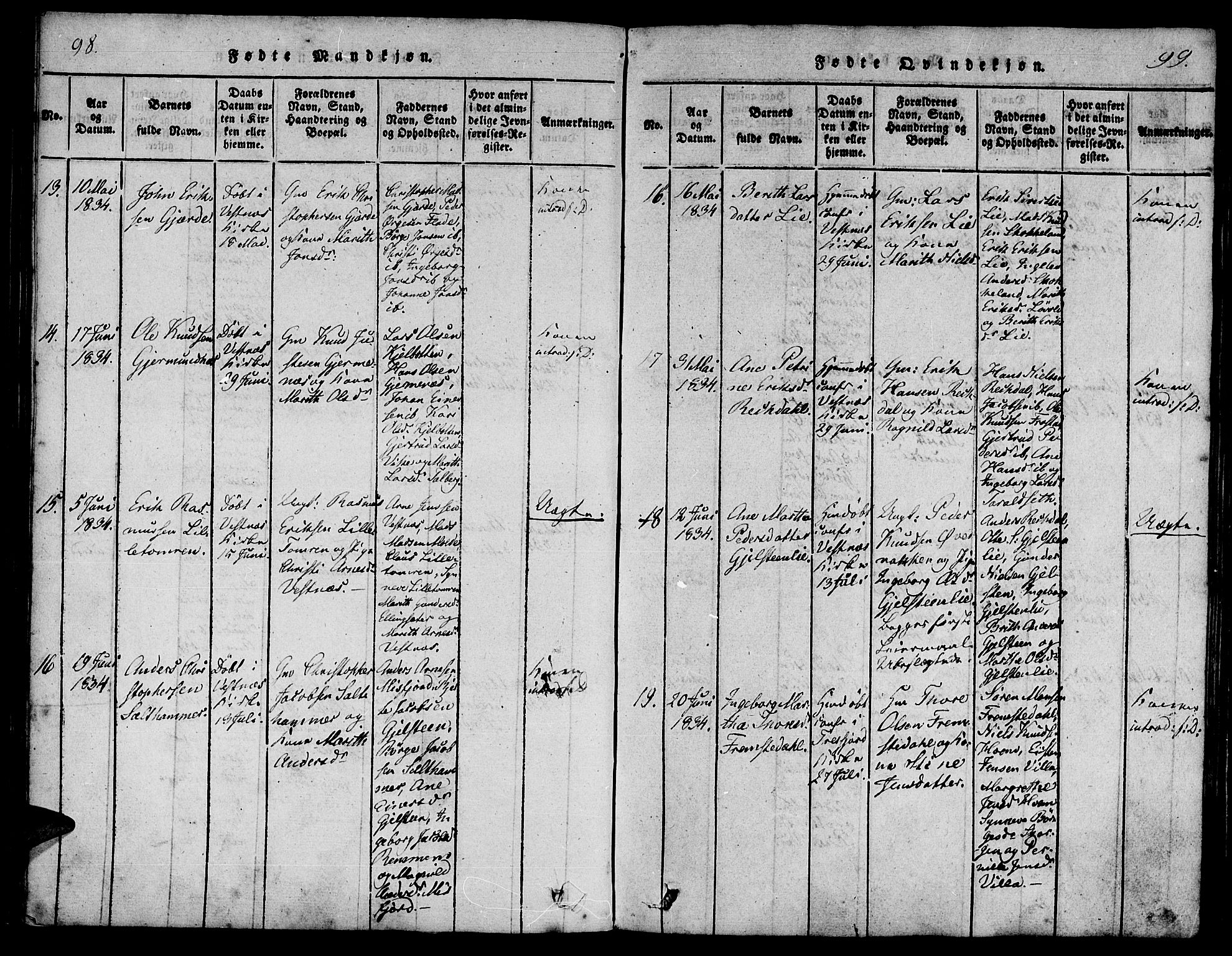 Ministerialprotokoller, klokkerbøker og fødselsregistre - Møre og Romsdal, AV/SAT-A-1454/539/L0528: Parish register (official) no. 539A01, 1818-1847, p. 98-99