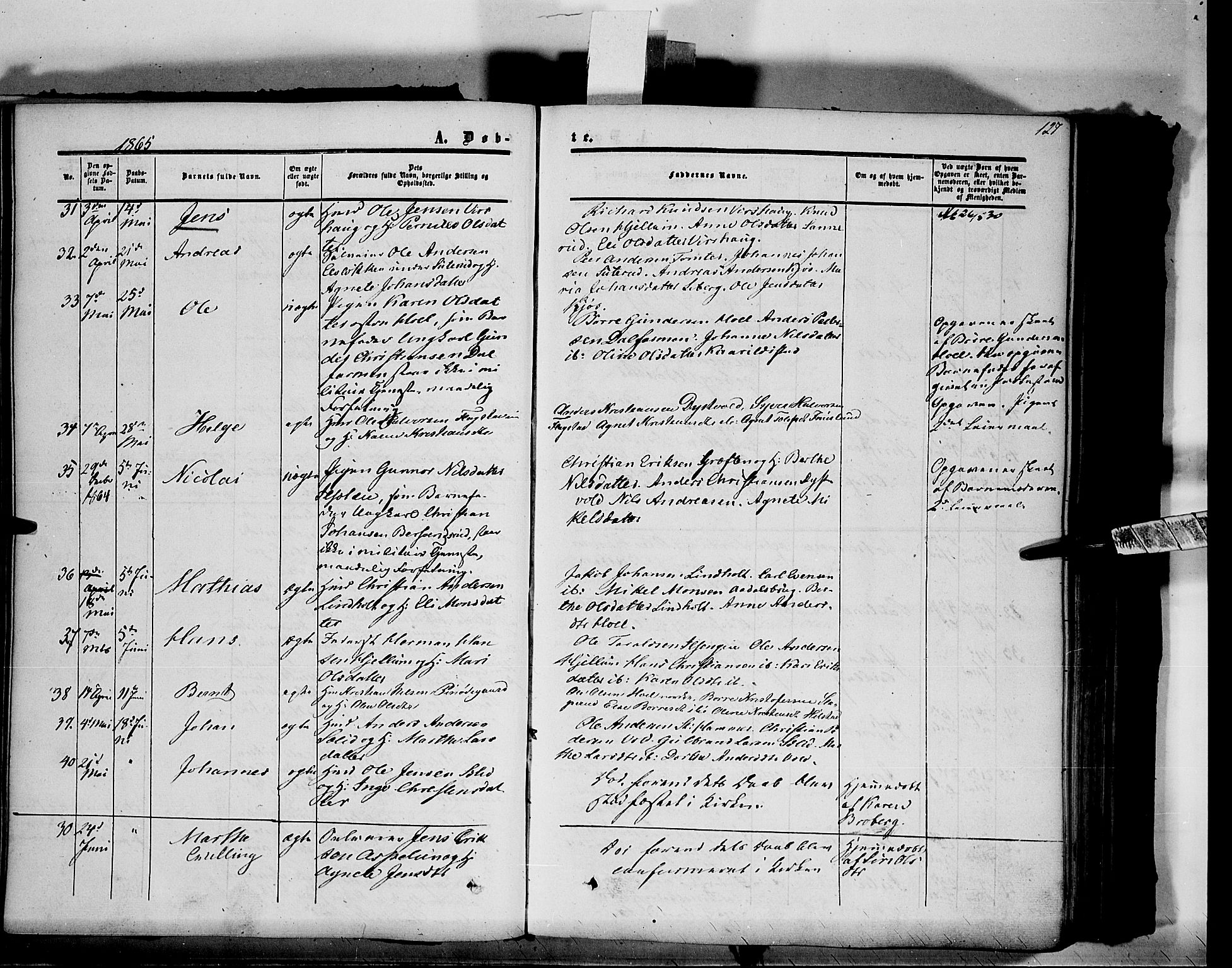 Vang prestekontor, Hedmark, AV/SAH-PREST-008/H/Ha/Haa/L0012: Parish register (official) no. 12, 1855-1870, p. 127