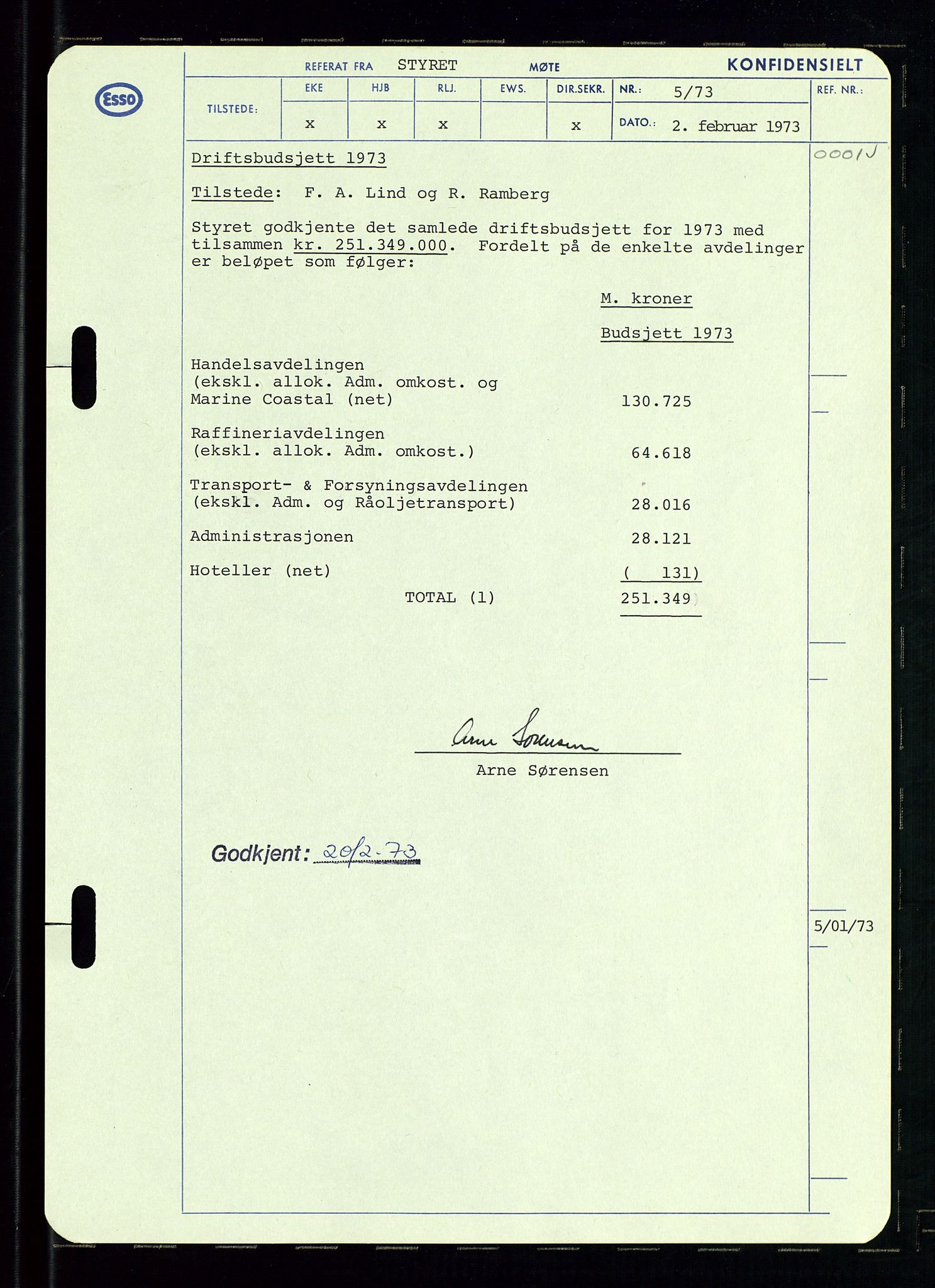 Pa 0982 - Esso Norge A/S, AV/SAST-A-100448/A/Aa/L0003/0002: Den administrerende direksjon Board minutes (styrereferater) og Bedriftforsamlingsprotokoll / Den administrerende direksjon Board minutes (styrereferater), 1970-1974, p. 86