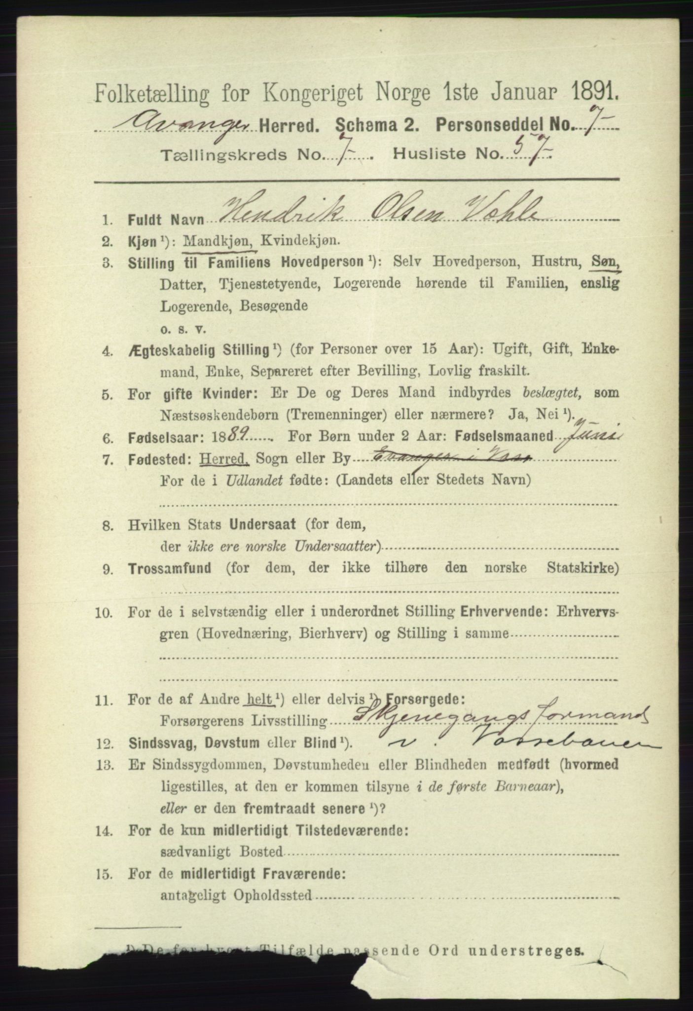 RA, 1891 census for 1237 Evanger, 1891, p. 2237