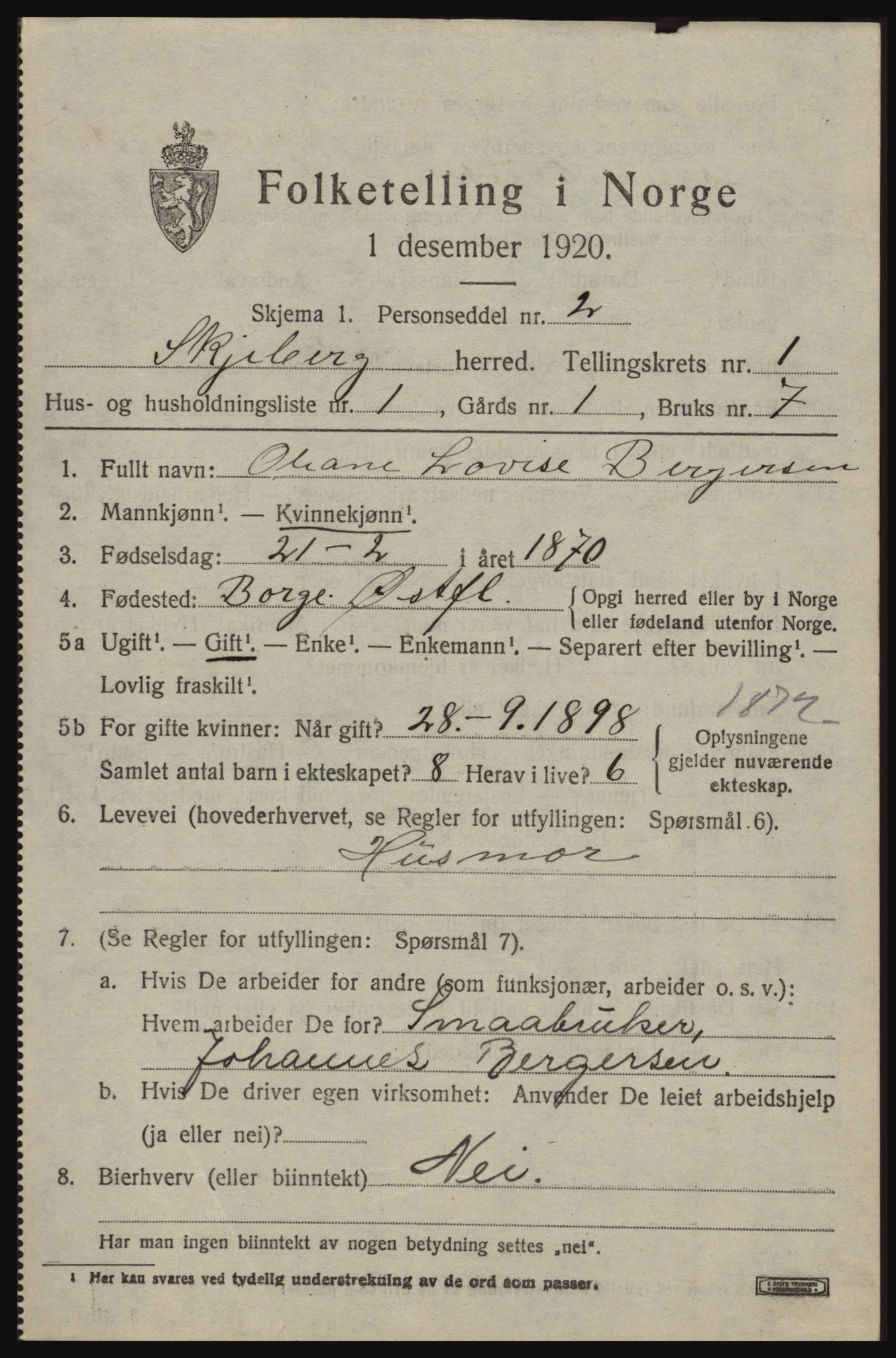 SAO, 1920 census for Skjeberg, 1920, p. 2363