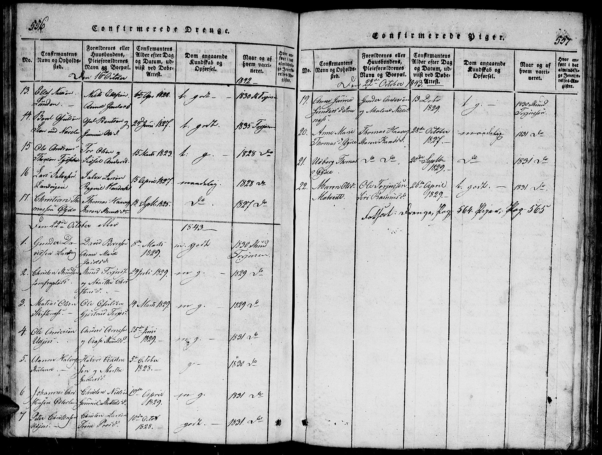 Hommedal sokneprestkontor, AV/SAK-1111-0023/F/Fb/Fbb/L0003: Parish register (copy) no. B 3 /2, 1816-1850, p. 556-557