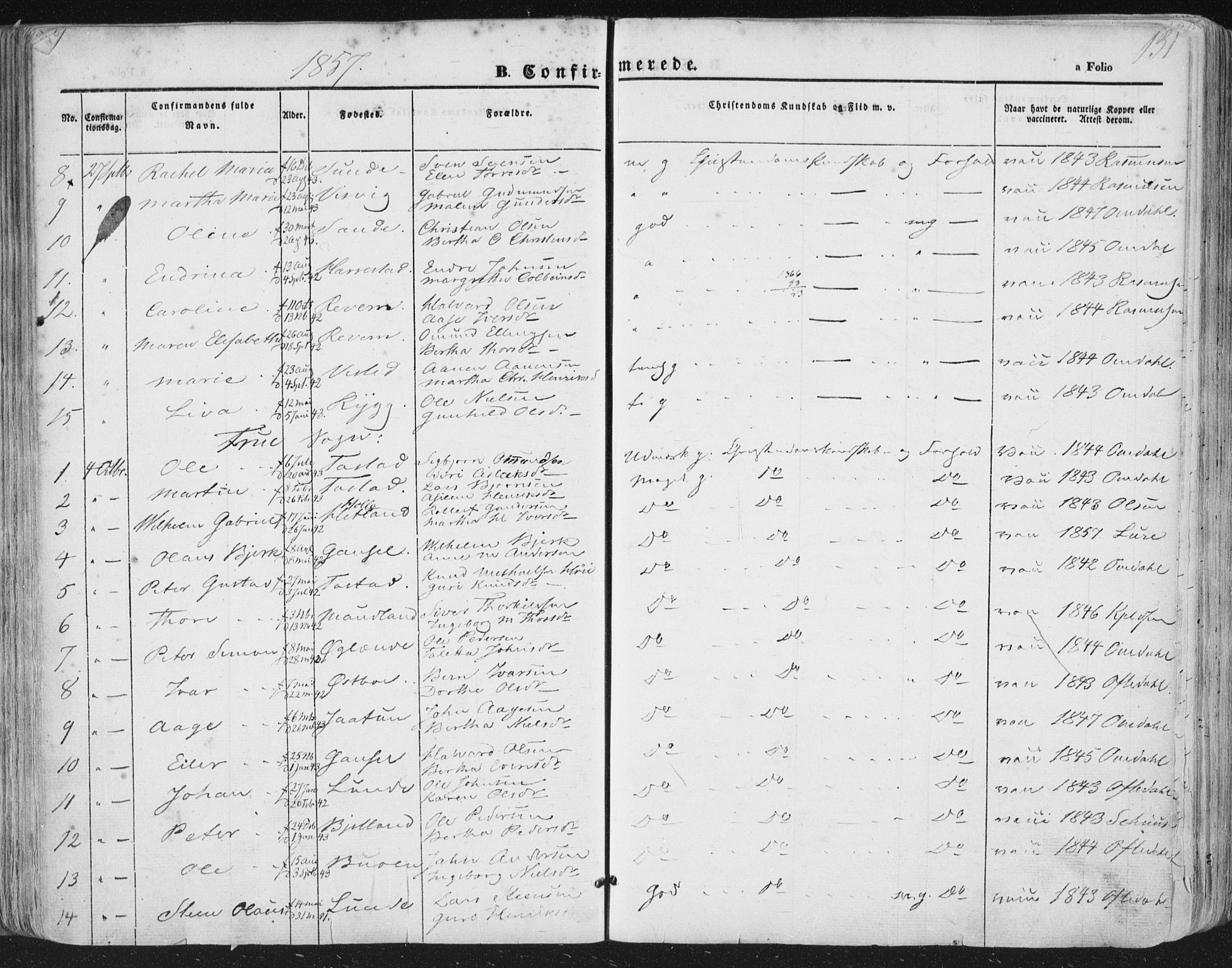 Hetland sokneprestkontor, AV/SAST-A-101826/30/30BA/L0002: Parish register (official) no. A 2, 1849-1869, p. 131