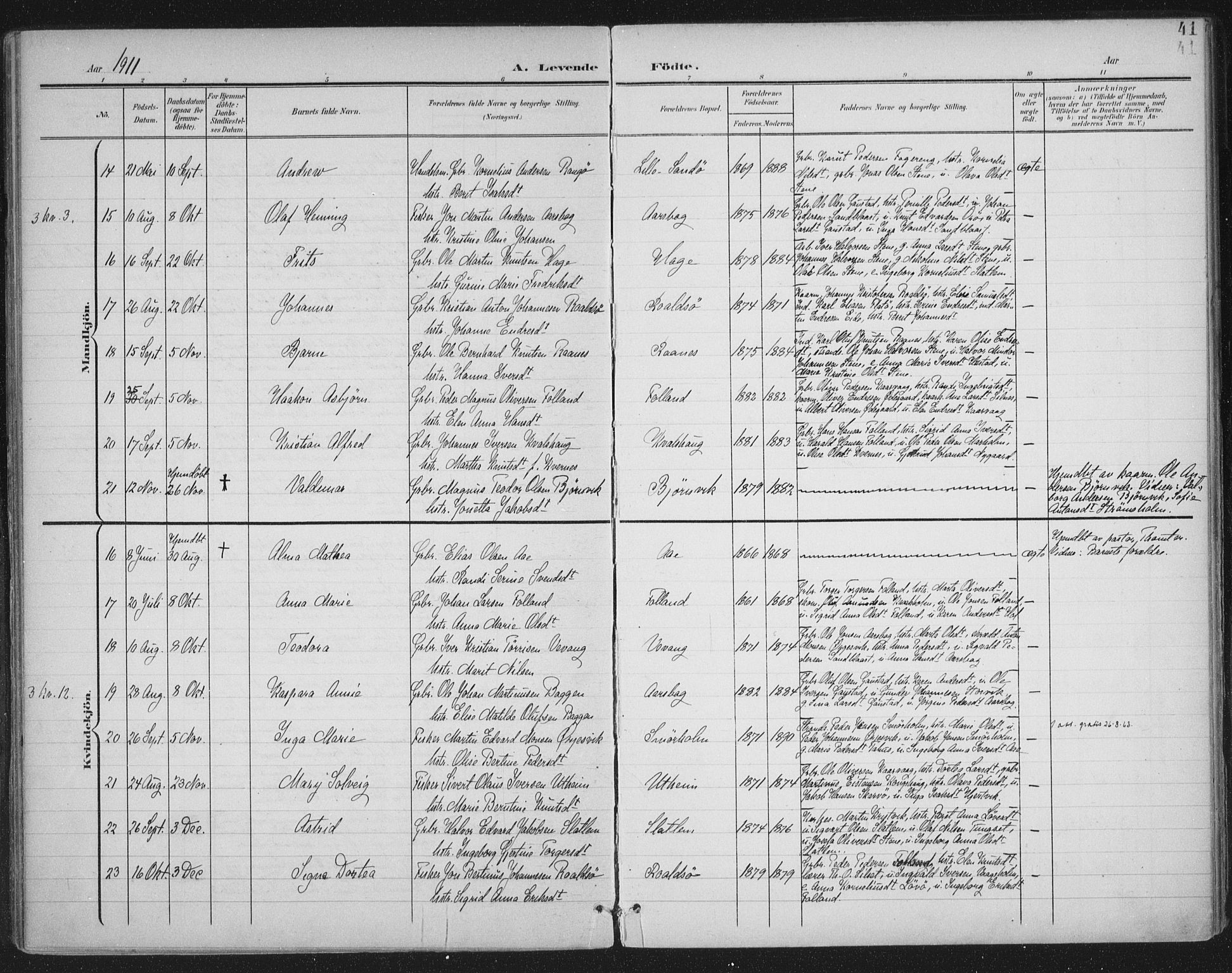 Ministerialprotokoller, klokkerbøker og fødselsregistre - Møre og Romsdal, AV/SAT-A-1454/570/L0833: Parish register (official) no. 570A07, 1901-1914, p. 41