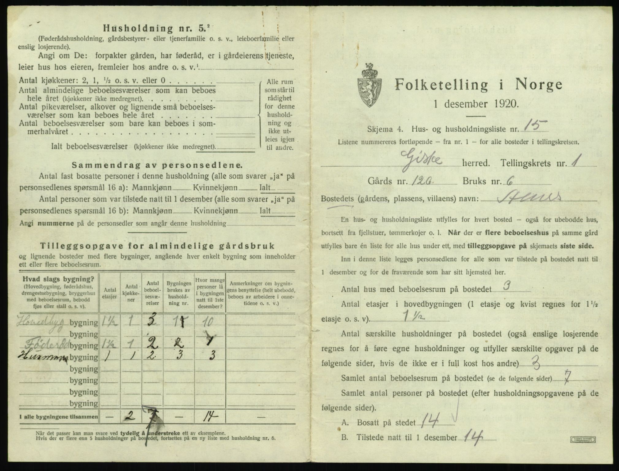 SAT, 1920 census for Giske, 1920, p. 56