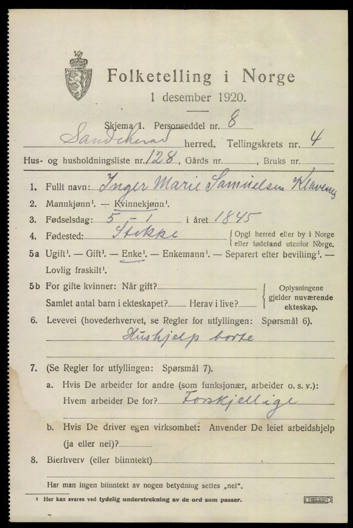 SAKO, 1920 census for Sandeherred, 1920, p. 8046