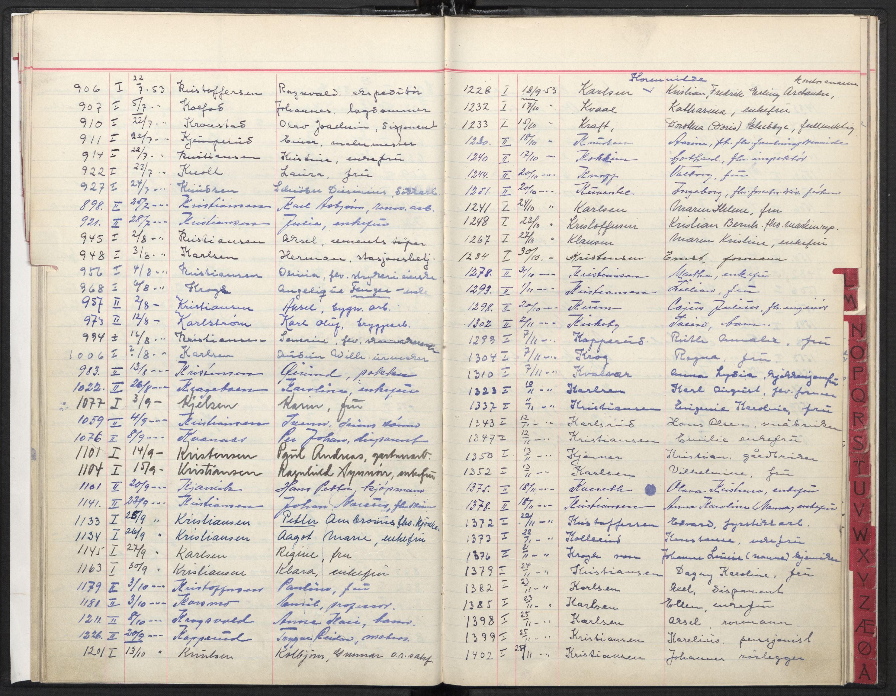 Oslo skifterett, AV/SAO-A-10383/F/Fa/Faa/L0053: Register til dødsfallsprotokollene, 1953