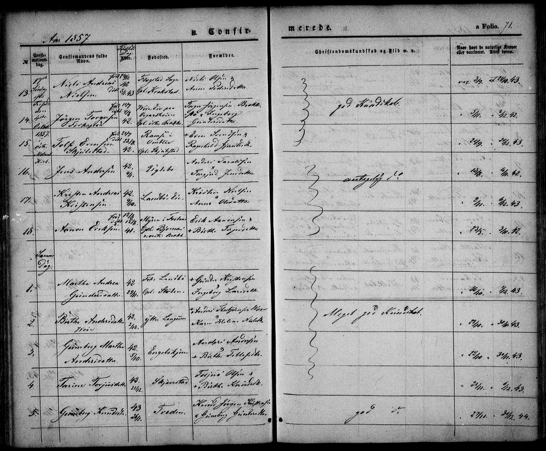 Austre Moland sokneprestkontor, AV/SAK-1111-0001/F/Fa/Faa/L0007: Parish register (official) no. A 7, 1847-1857, p. 71