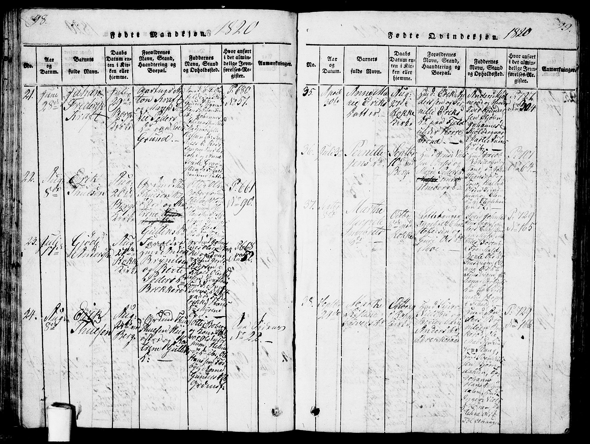 Berg prestekontor Kirkebøker, SAO/A-10902/G/Ga/L0001: Parish register (copy) no. I 1, 1815-1832, p. 98-99