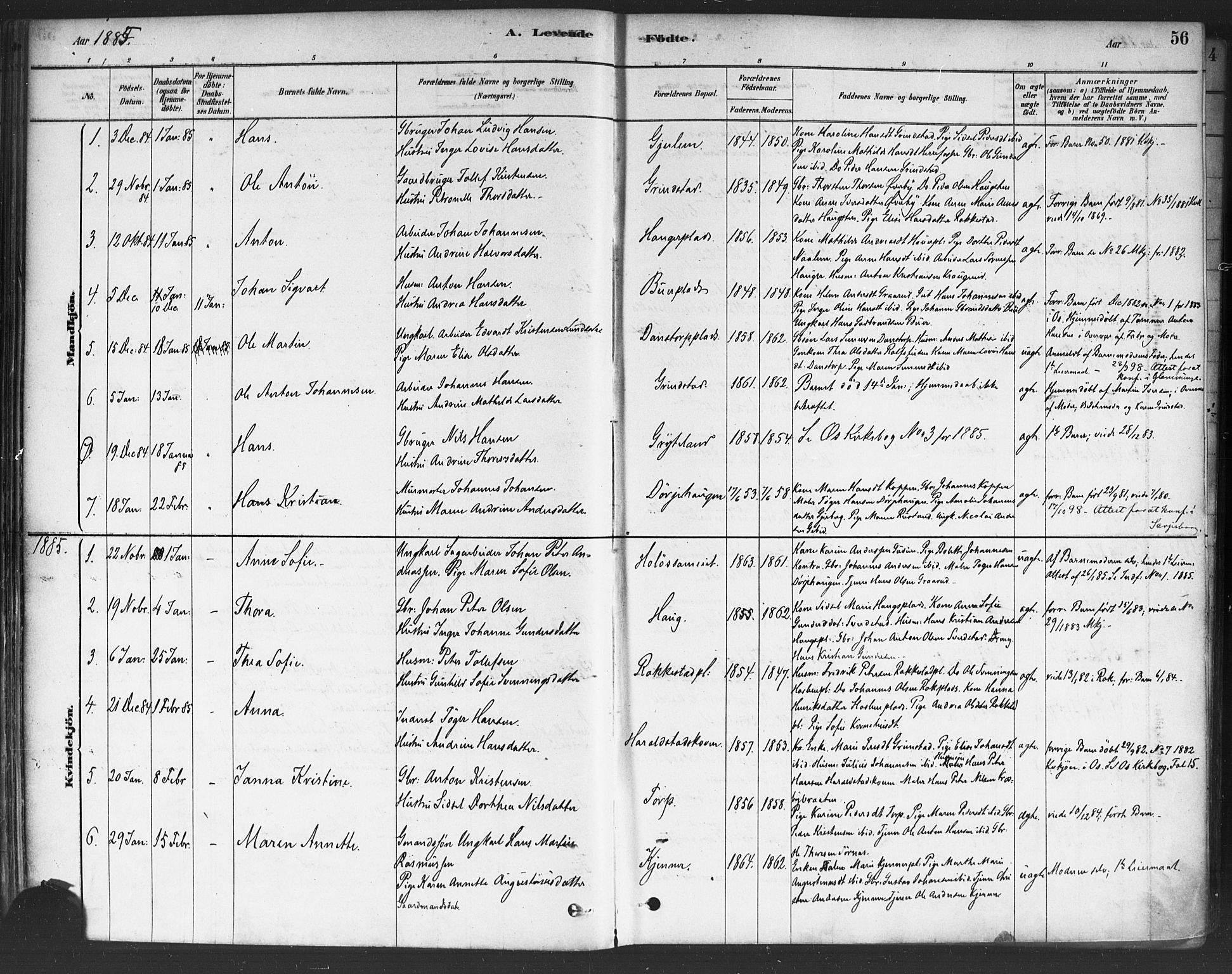 Rakkestad prestekontor Kirkebøker, AV/SAO-A-2008/F/Fa/L0012: Parish register (official) no. I 12, 1878-1893, p. 56