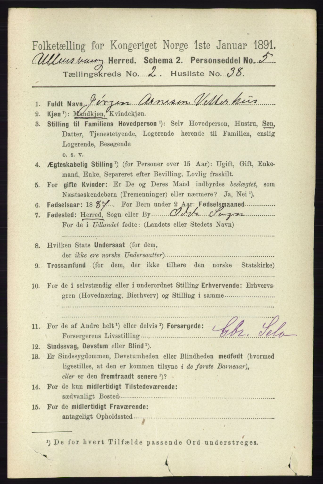 RA, 1891 census for 1230 Ullensvang, 1891, p. 530