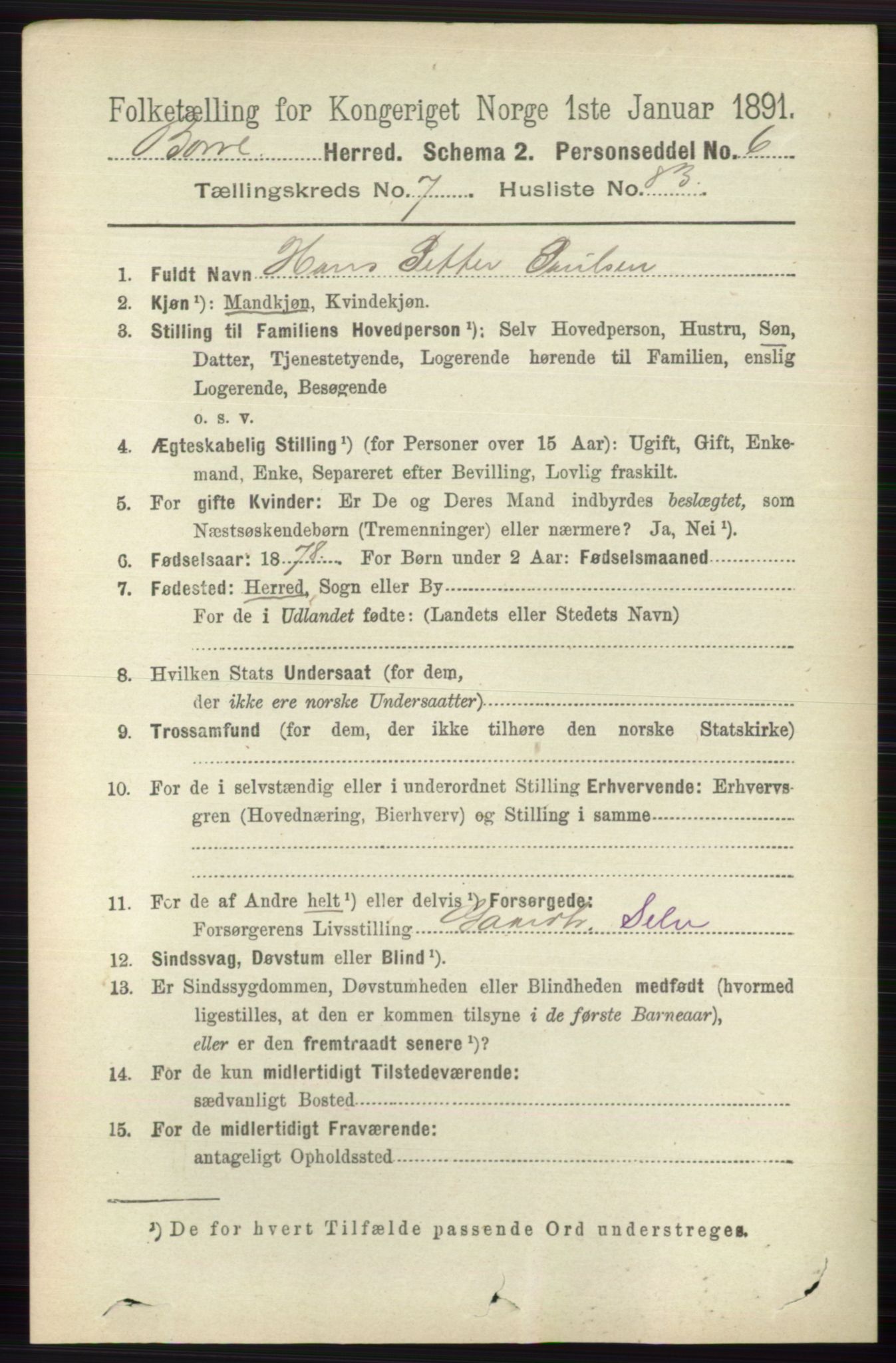 RA, 1891 census for 0717 Borre, 1891, p. 3668