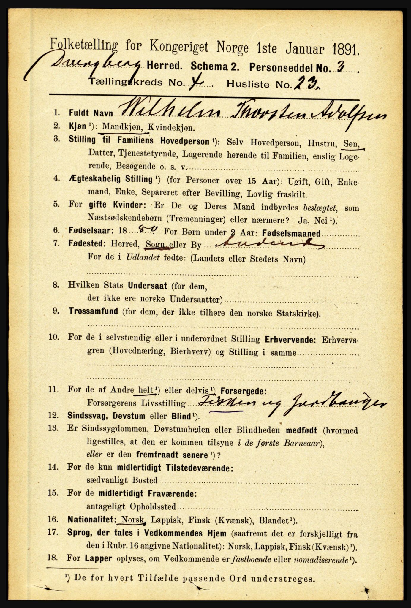 RA, 1891 census for 1872 Dverberg, 1891, p. 1431