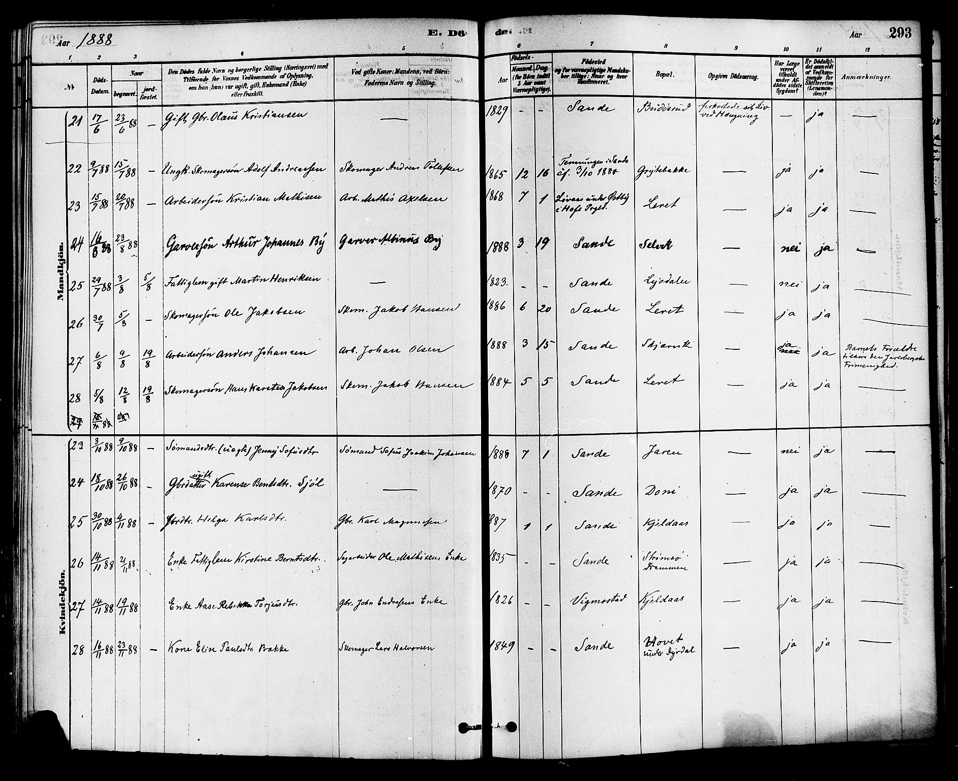 Sande Kirkebøker, AV/SAKO-A-53/F/Fa/L0006: Parish register (official) no. 6, 1878-1888, p. 293