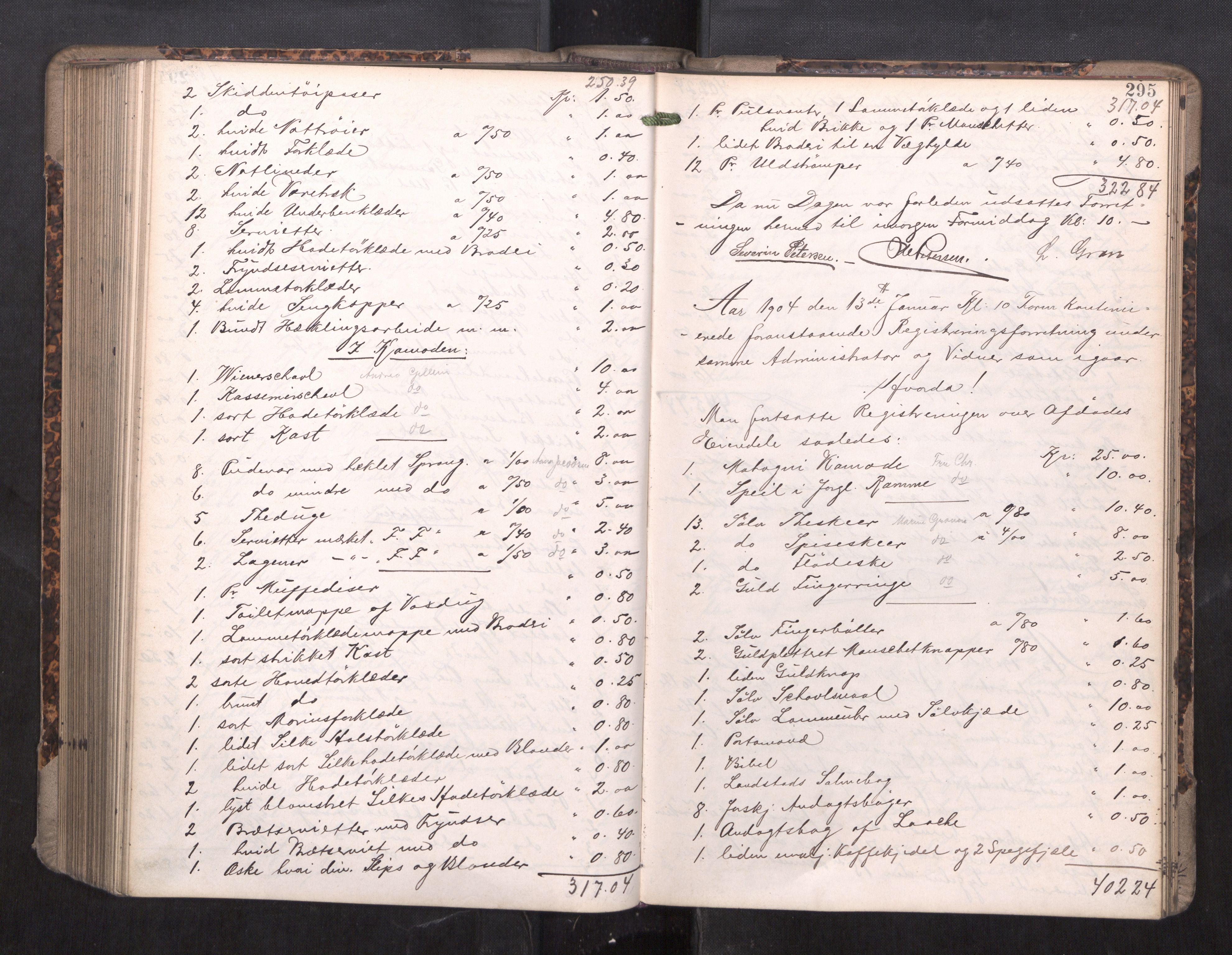 Trondheim byfogd, AV/SAT-A-0003/1/3/3C/L0020: Skifteregistreringsprotokoll - 17/9-14/10. (u/ register), 1901-1904, p. 295