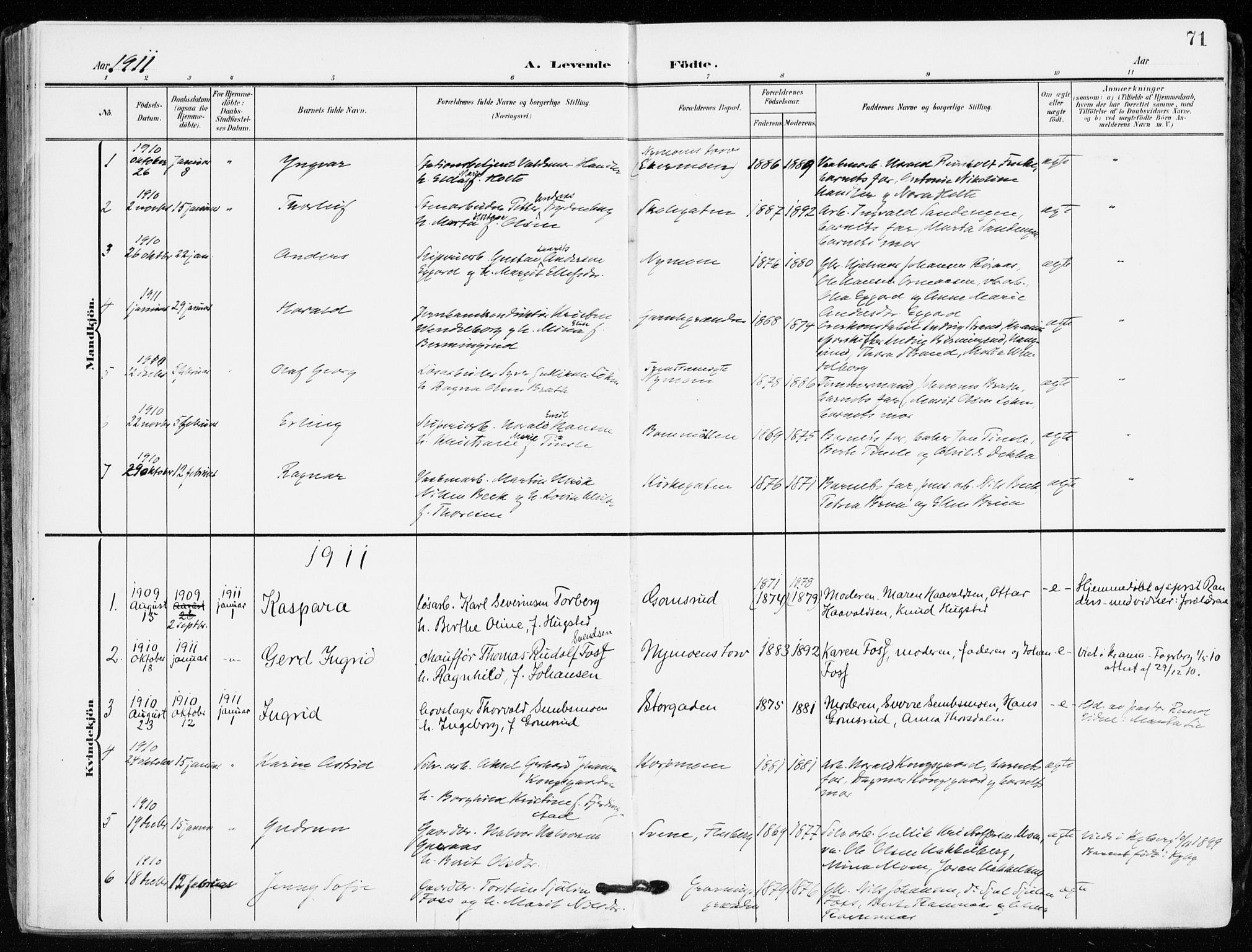 Kongsberg kirkebøker, AV/SAKO-A-22/F/Fb/L0004: Parish register (official) no. II 4, 1906-1918, p. 71